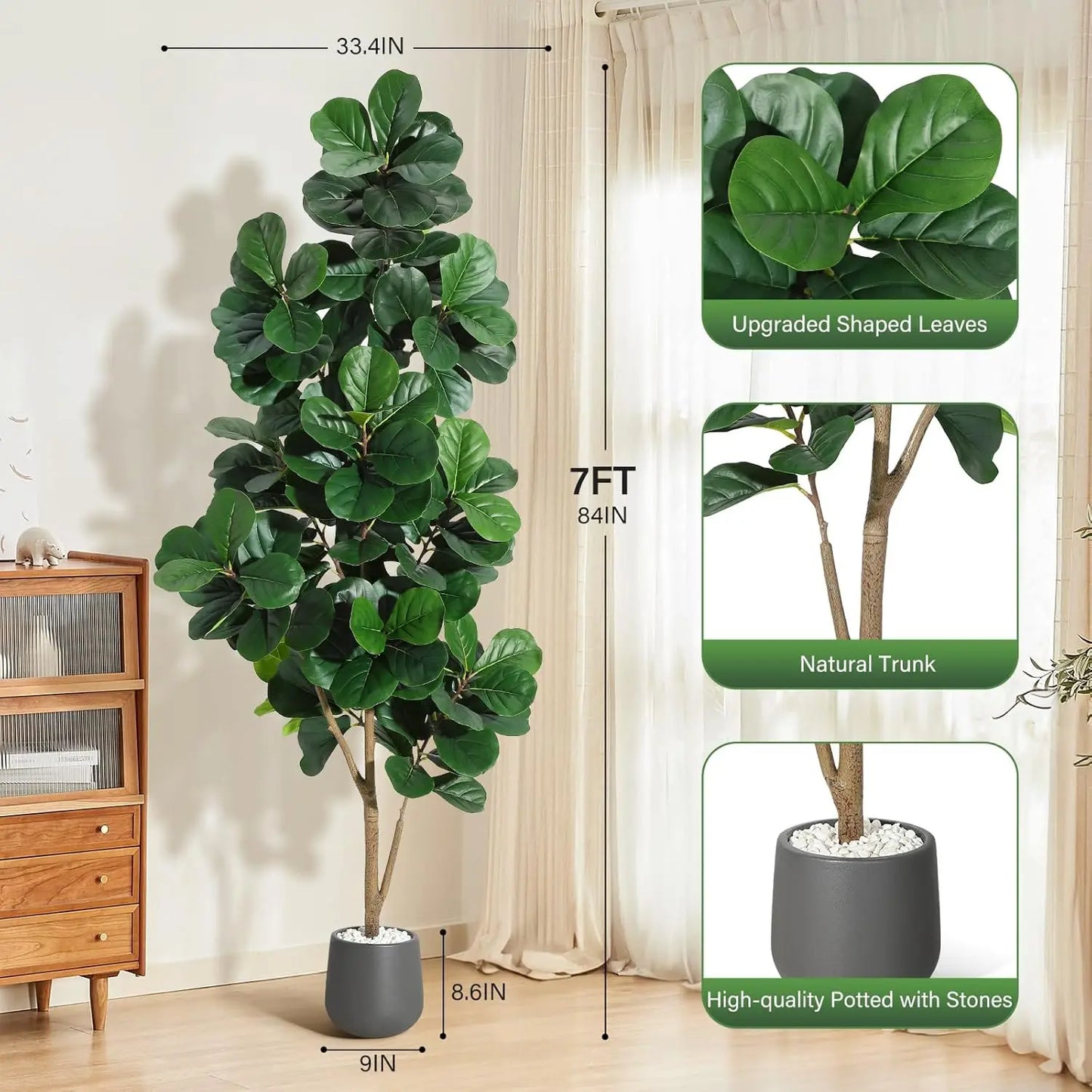 HiMISS Fiddle Leaf Fig Tree Artificial Lifelike In Planter