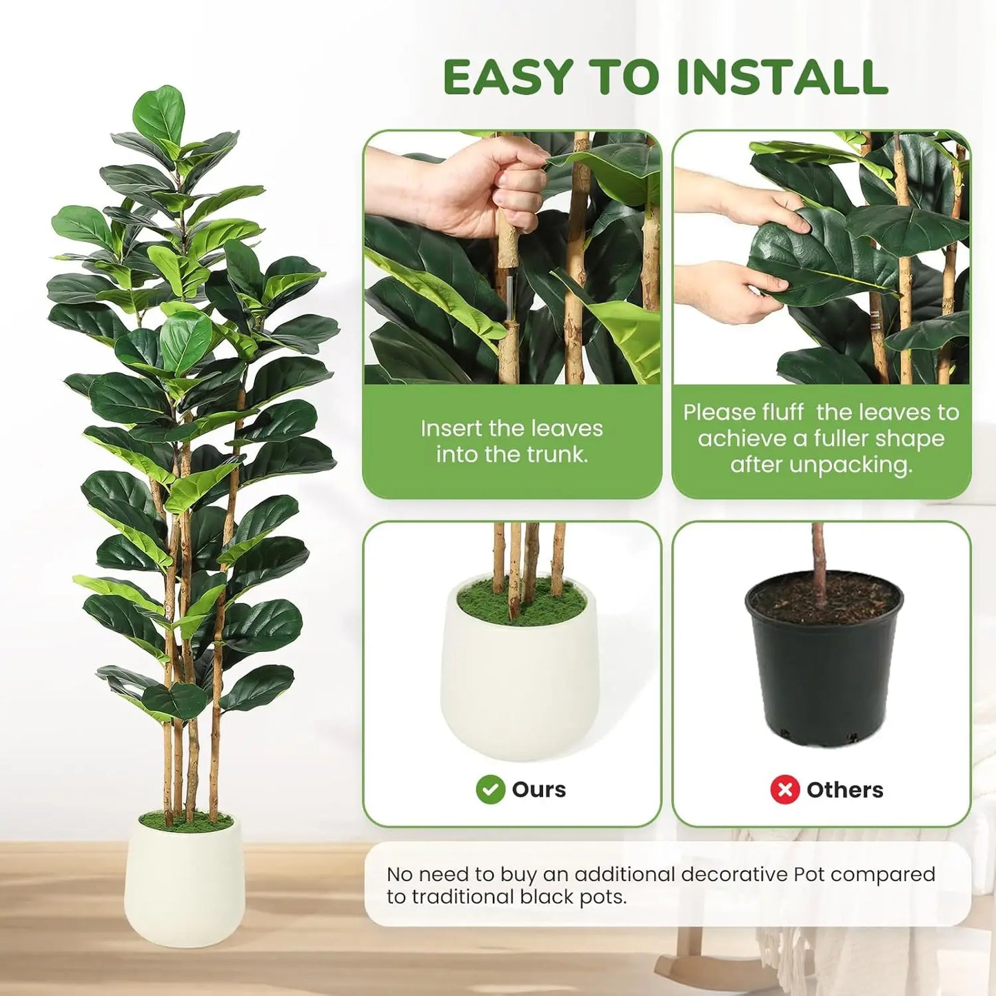 HiMISS Fiddle Leaf Fig Tree With Pot Artificial Plant