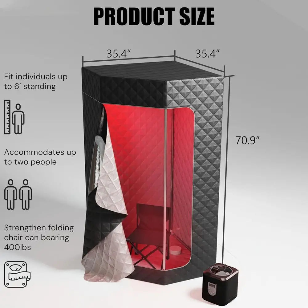 Steam Sauna With Red Light Therapy Panel For Home Spa