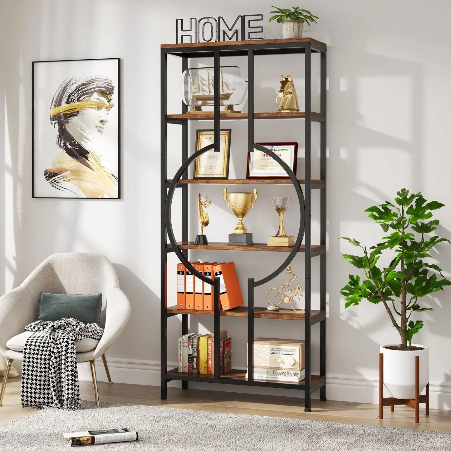 Tribesigns Industrial Bookshelf Tall 5 Tier Open Shelves Bookcase