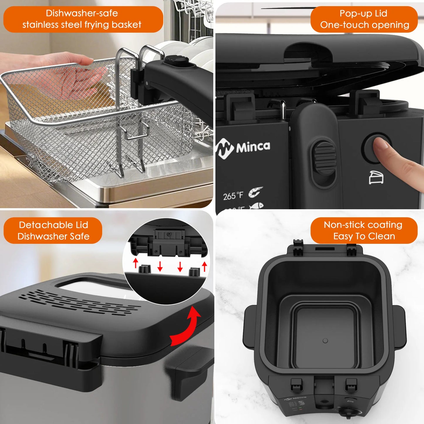 M Minca Deep Fryer 1500W Temperature Control Detachable Lid