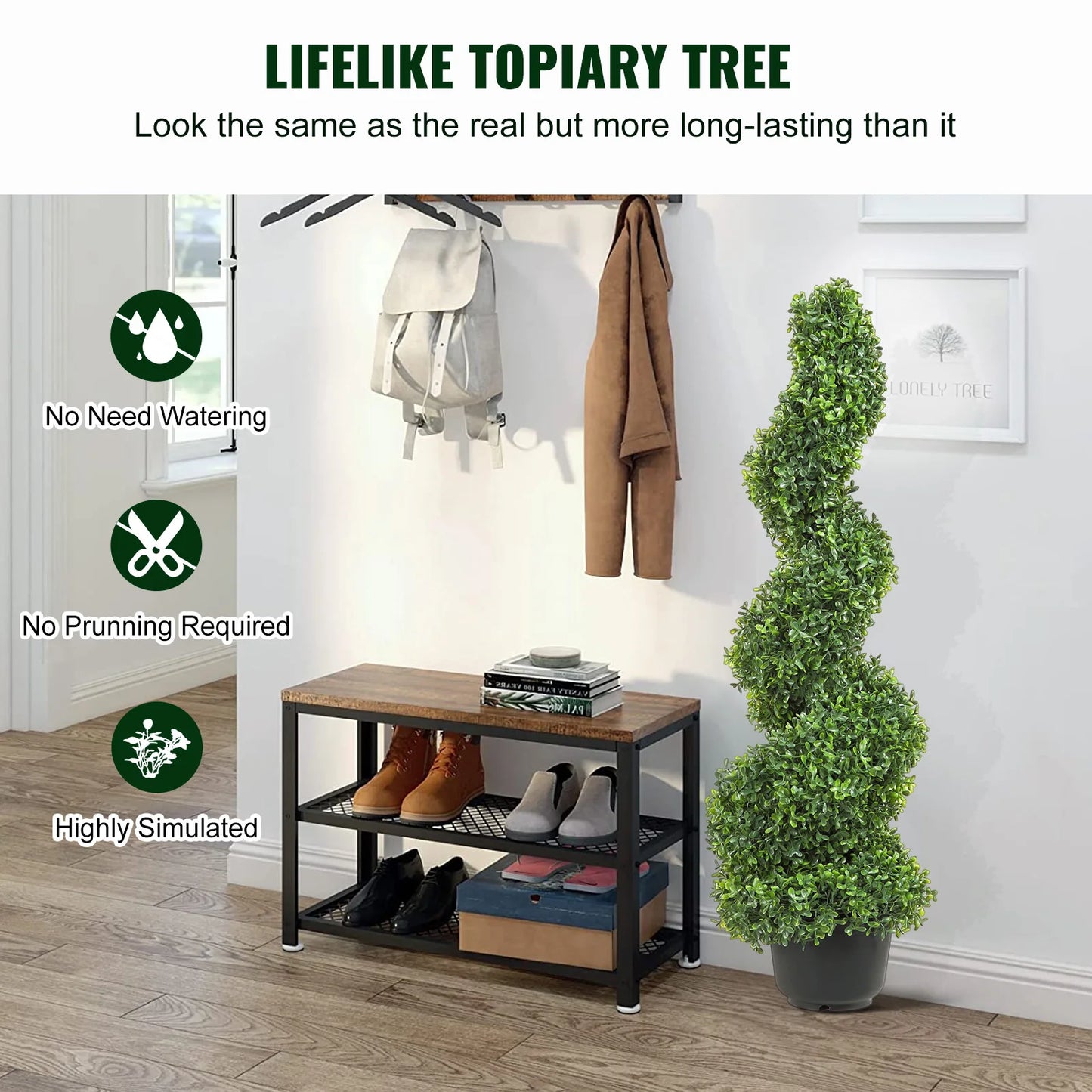 SucceBuy Artificial Boxwood Spiral Topiary Tree Outdoor Decor