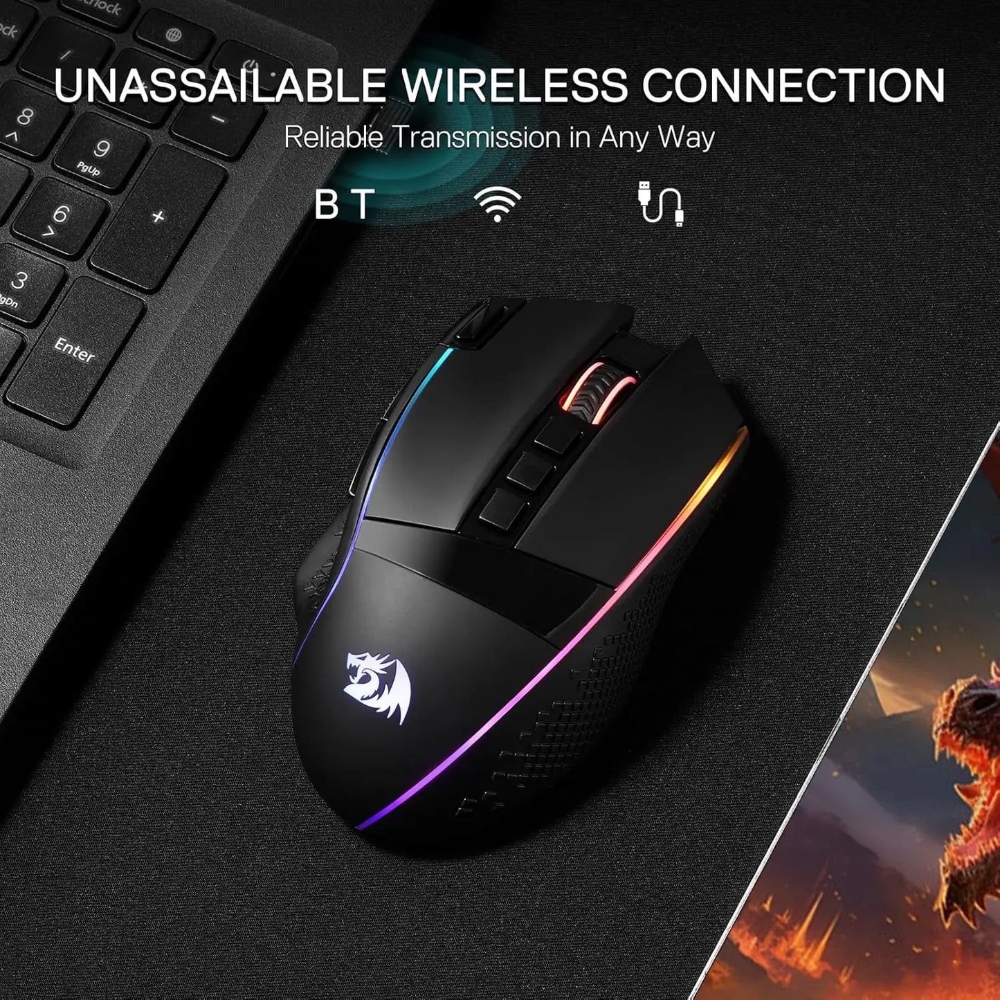 Redragon M991 Wireless Gaming Mouse 26000DPI ThreeMode RGB Backlight