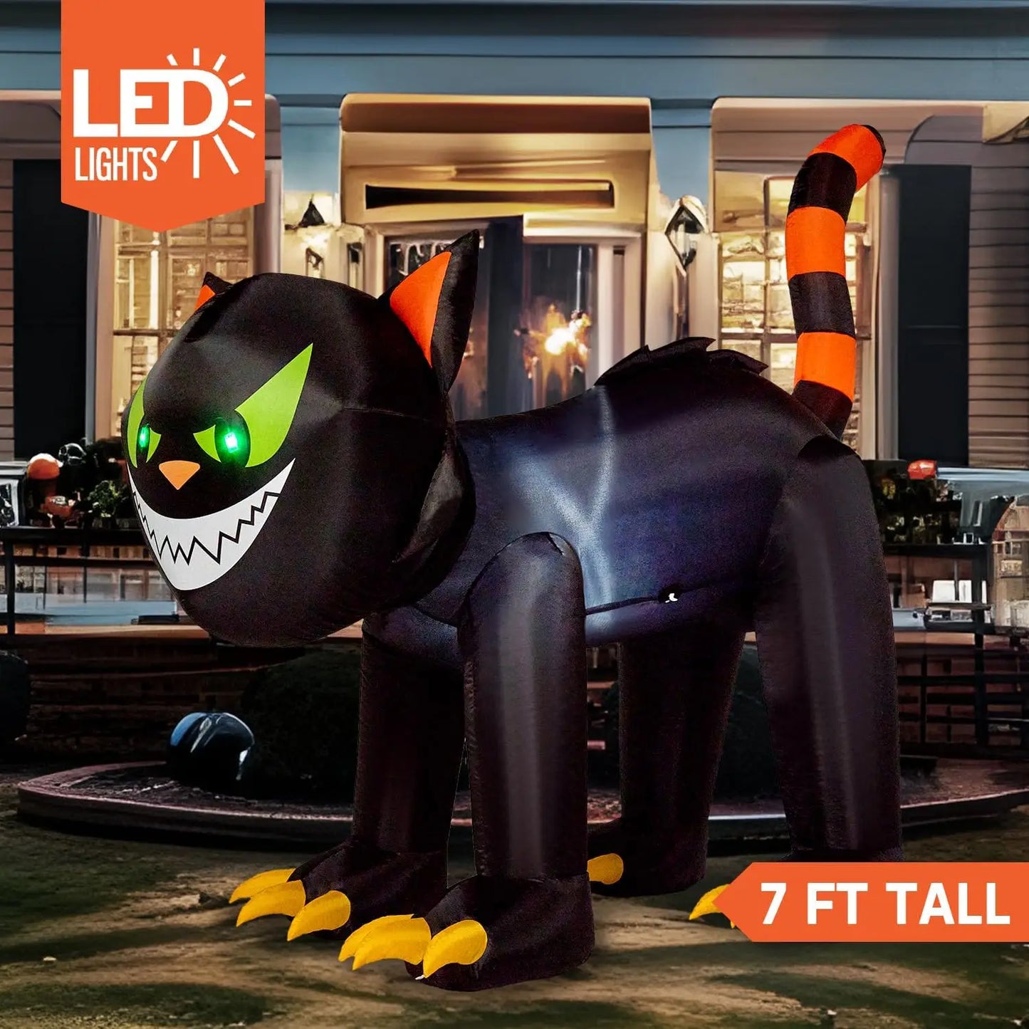 Joyfy Halloween Cat Inflatables Outdoor Decoration With Moving Head Lights