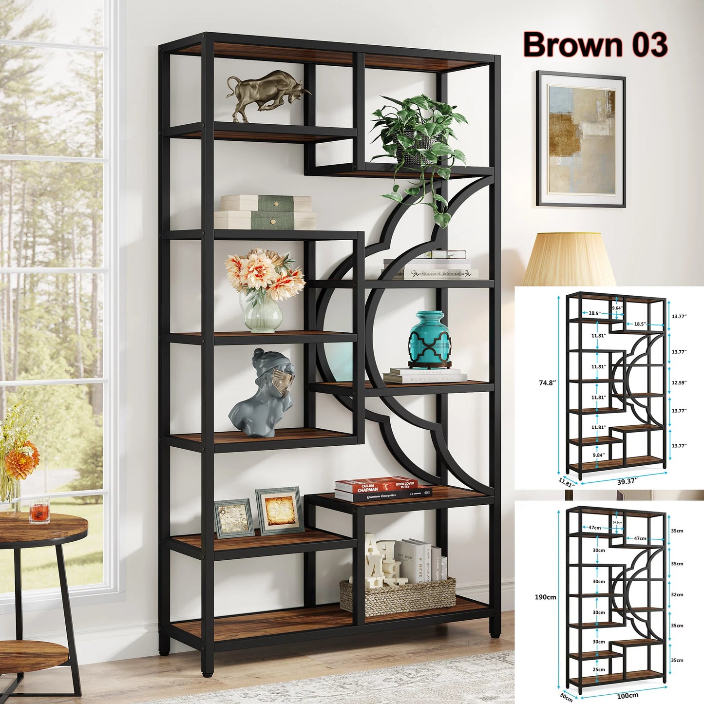 Tribesigns Industrial 5 Tier Etagere Bookcase Freestanding Bookshelf
