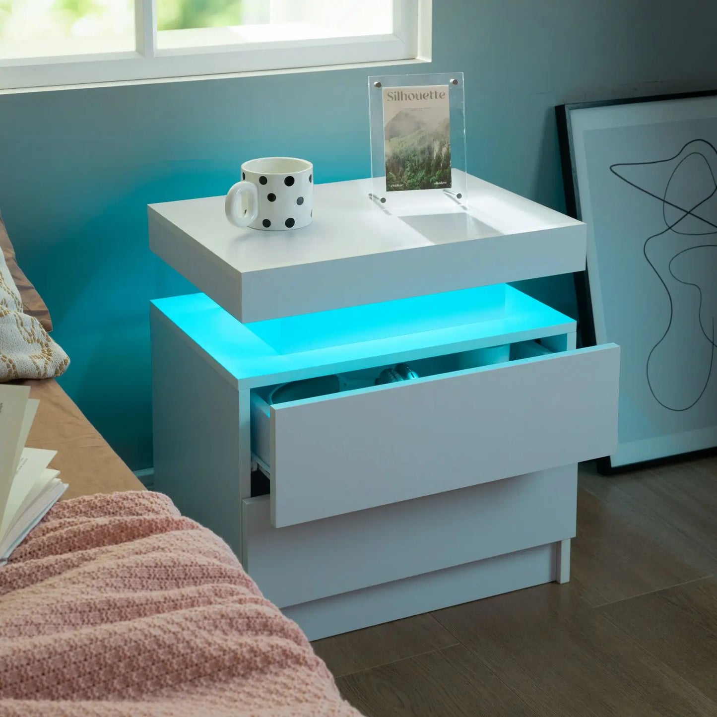 Cubehom LED Nightstands Set Of 2 With Drawers Bedside Tables
