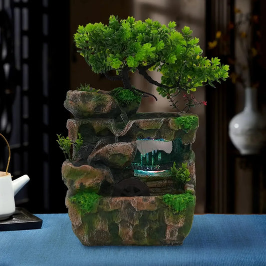 Indoor Waterfall Meditation Tabletop Fountain With LED Light And Pump