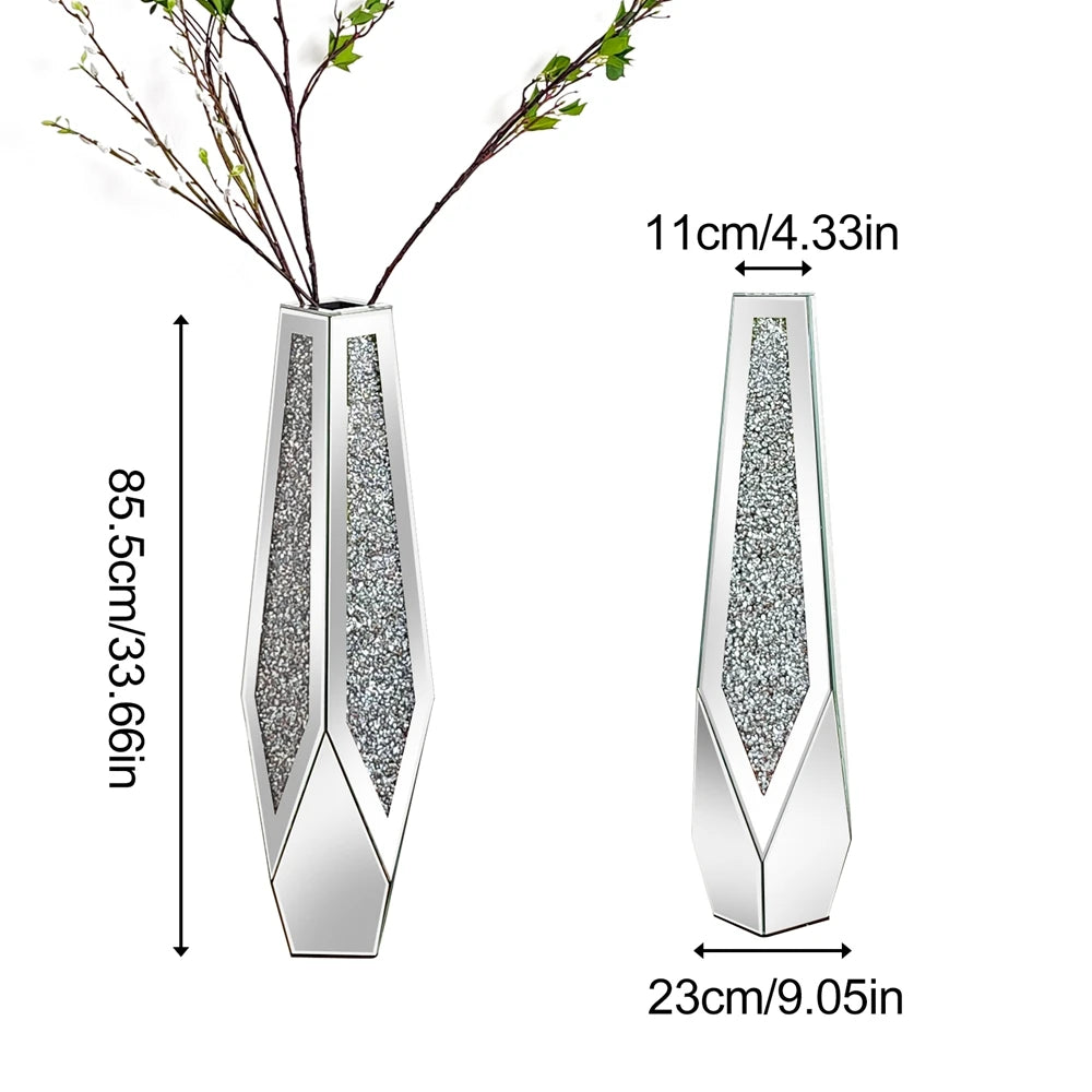 Crushed Diamond Mirrored Flower Vase Floor Standing