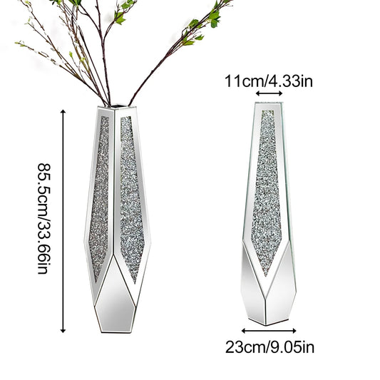 Crushed Diamond Mirrored Flower Vase Floor Standing