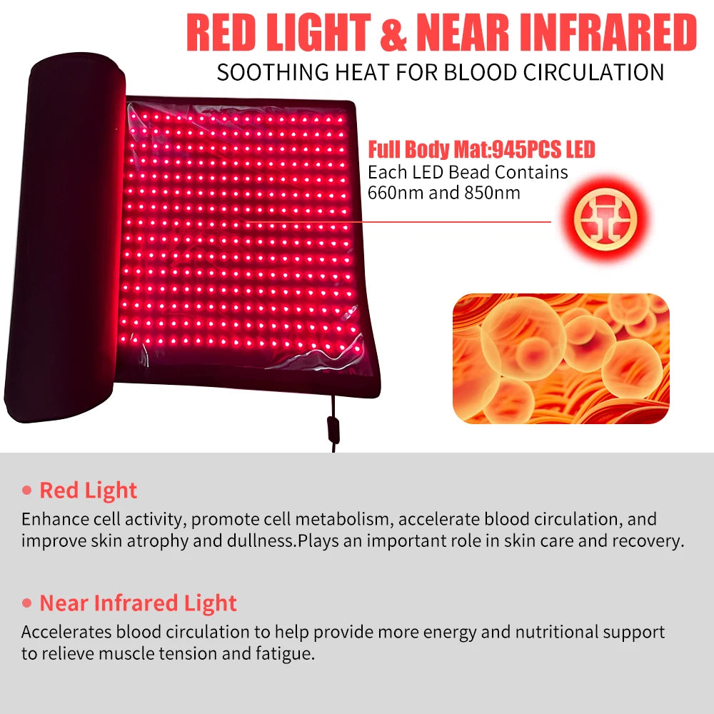 Red Light Therapy Body Mat With 945 LEDs 660nm 850nm