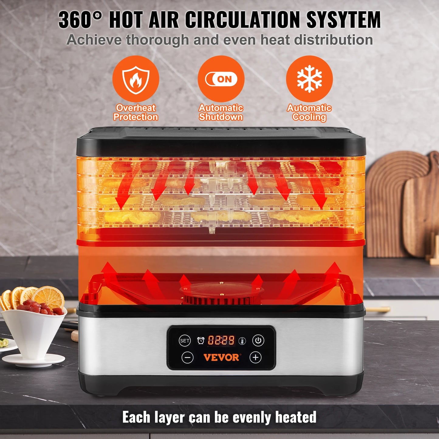 VEVOR Stainless Steel Food Dehydrator 300W with Digital Timer