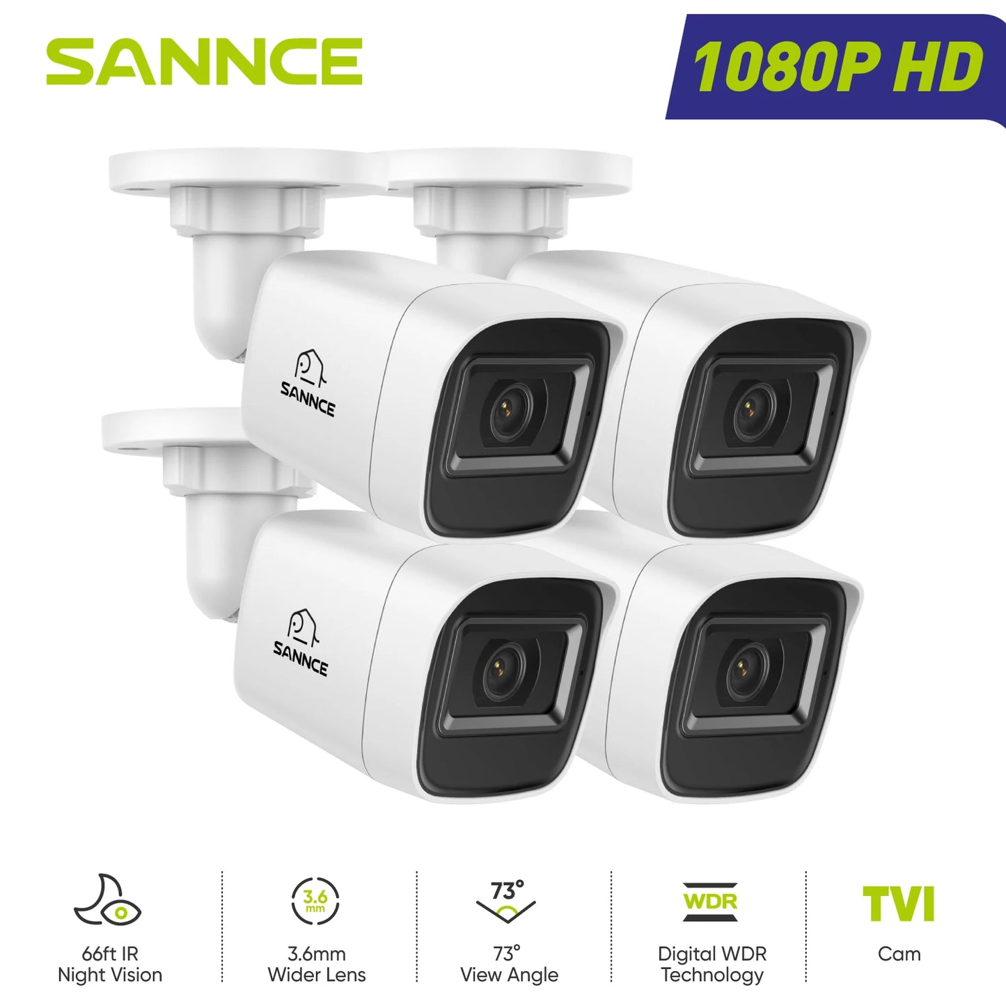 SANNCE 2MP 1080P Bullet CCTV Camera 3.6mm Lens Night Vision DVR