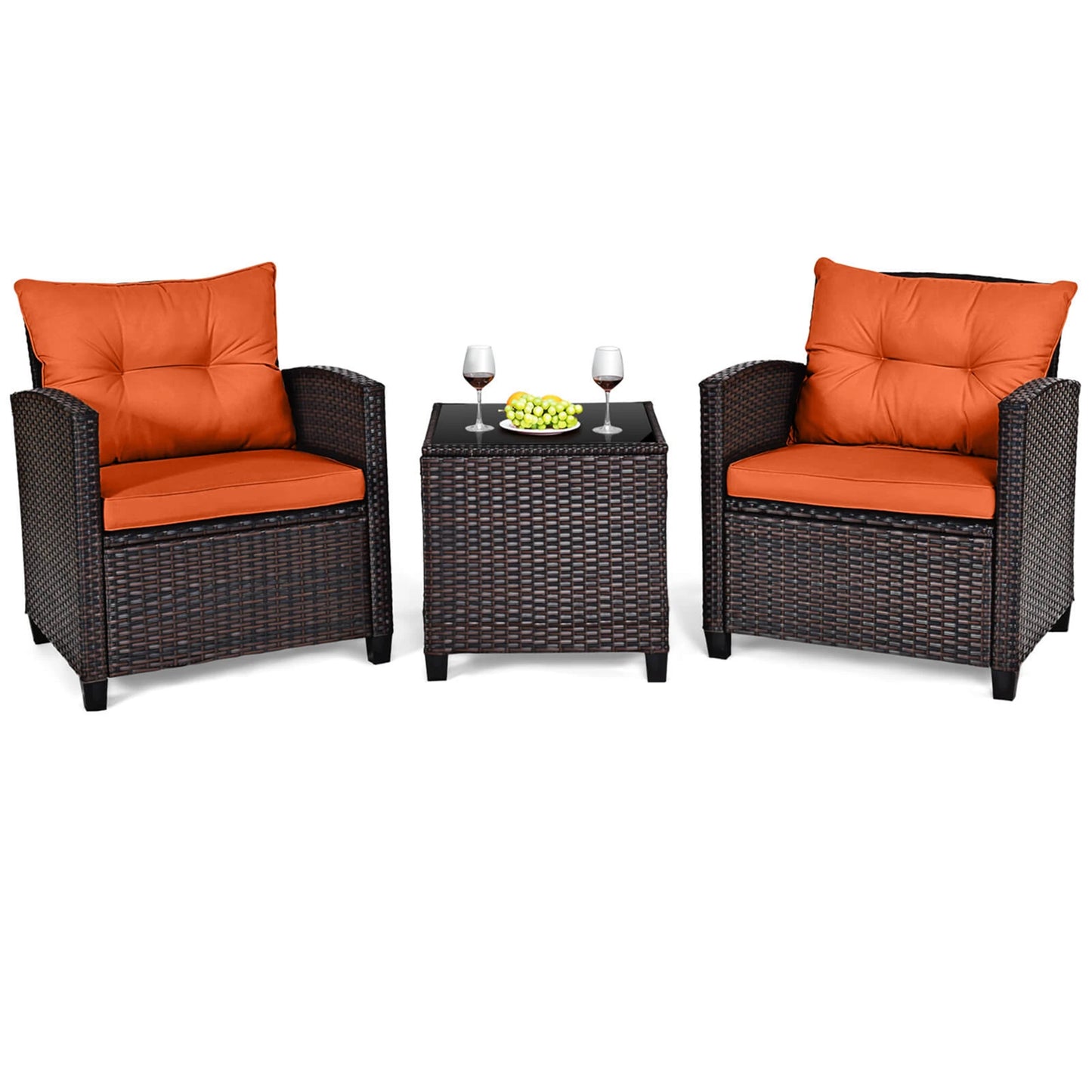 HOMASIS 3-Piece Patio Rattan Furniture Set Cushioned Conversation