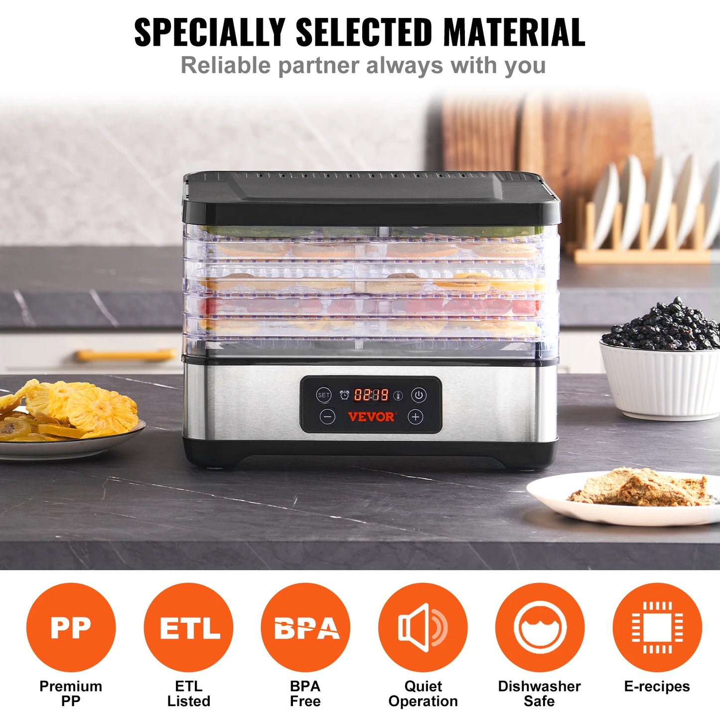VEVOR Stainless Steel Food Dehydrator 300W with Digital Timer