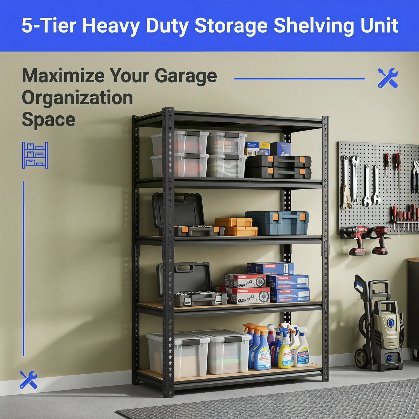 Heavy Duty Adjustable Metal Storage Shelves For Garage And Warehouse