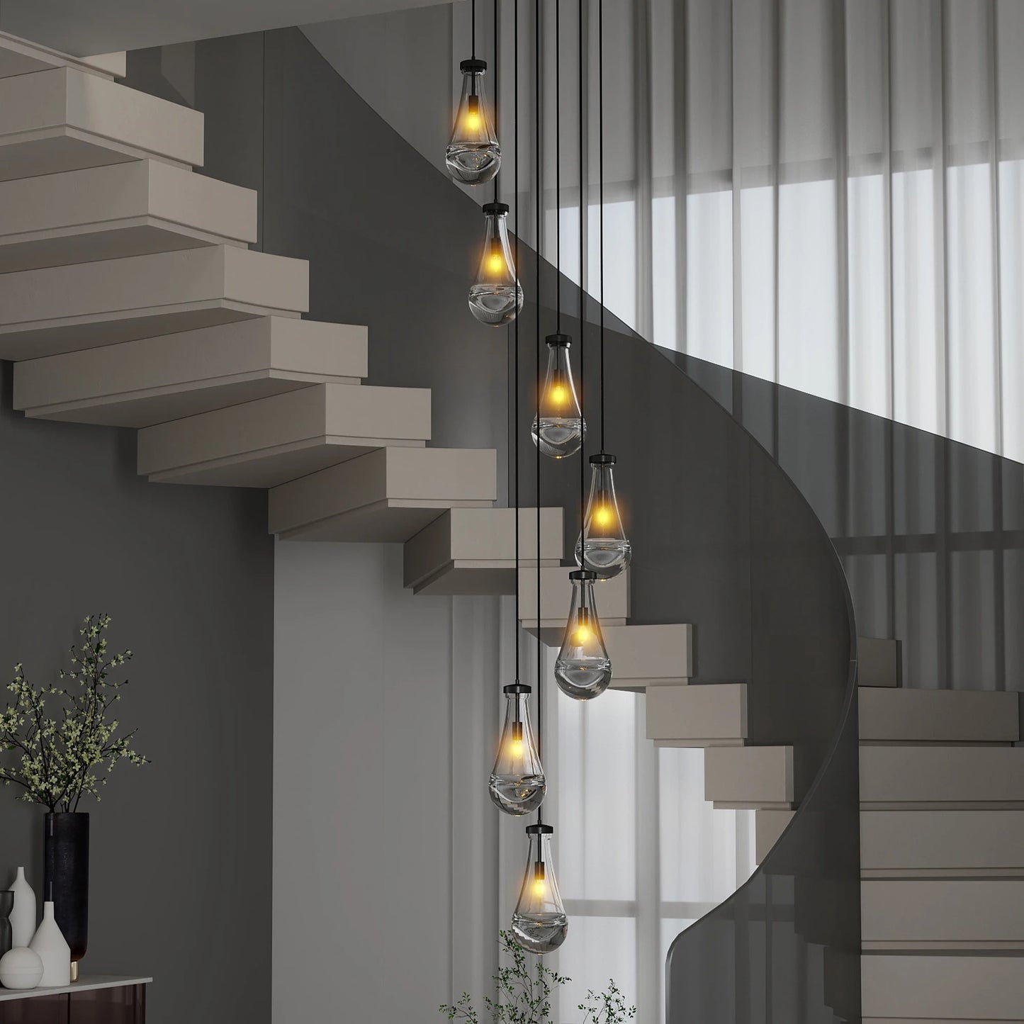 LONGREE 7 Light Pendant Chandelier With Adjustable Hanging Cord