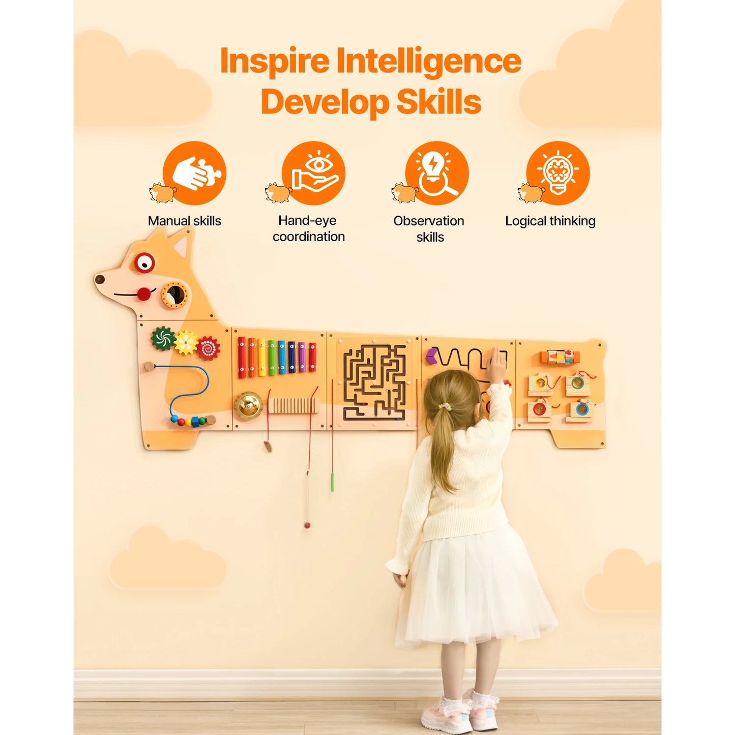 SucceBuy Puppy Kids Wall Busy Panels 12 Activities Board Montessori