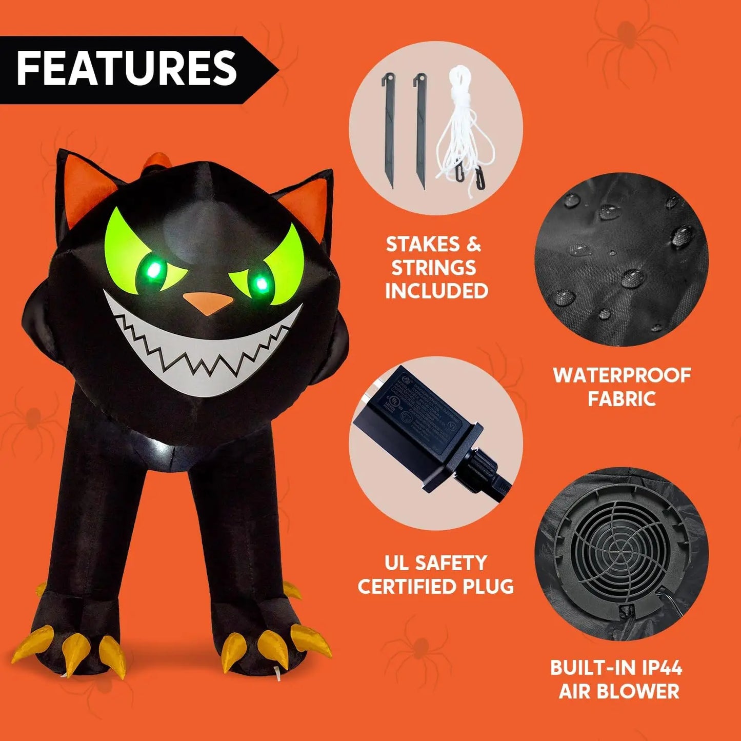 Joyfy Halloween Cat Inflatables Outdoor Decoration With Moving Head Lights