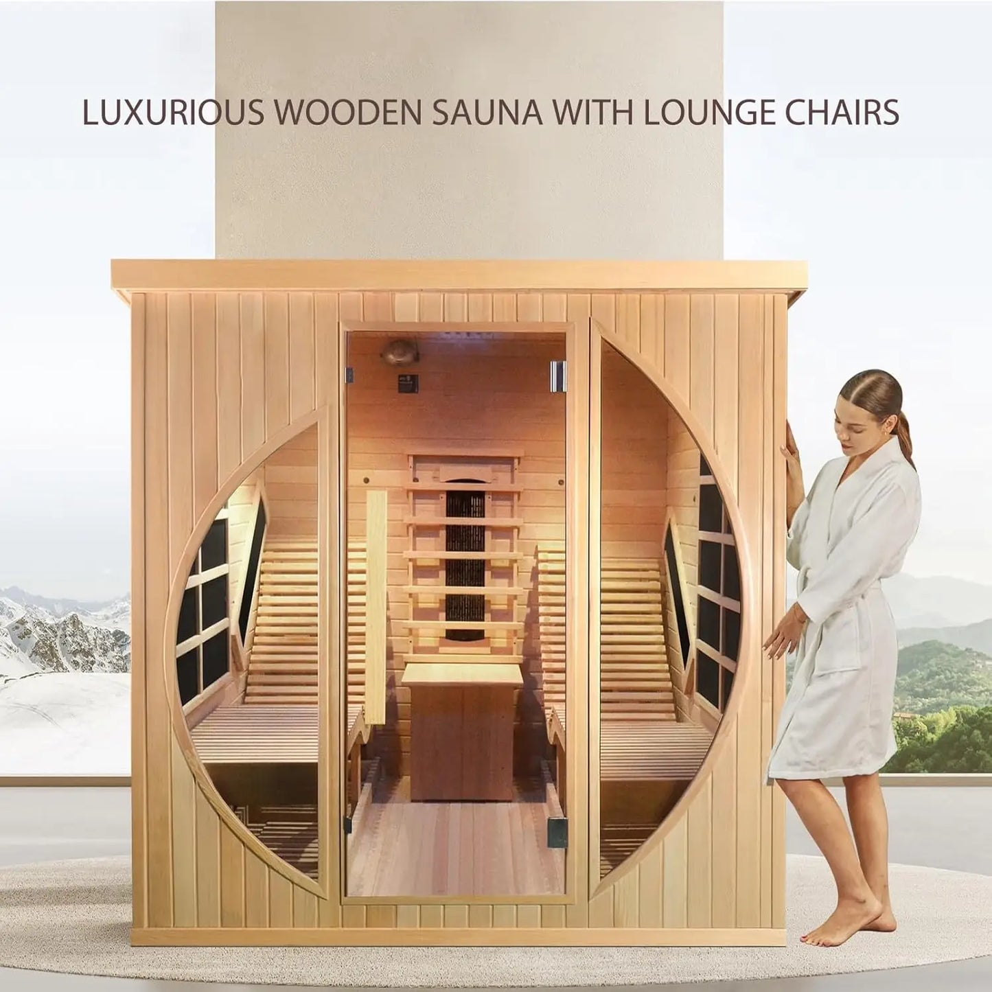 SMARTMAK Infrared 2 Person Wooden Sauna With Recliner