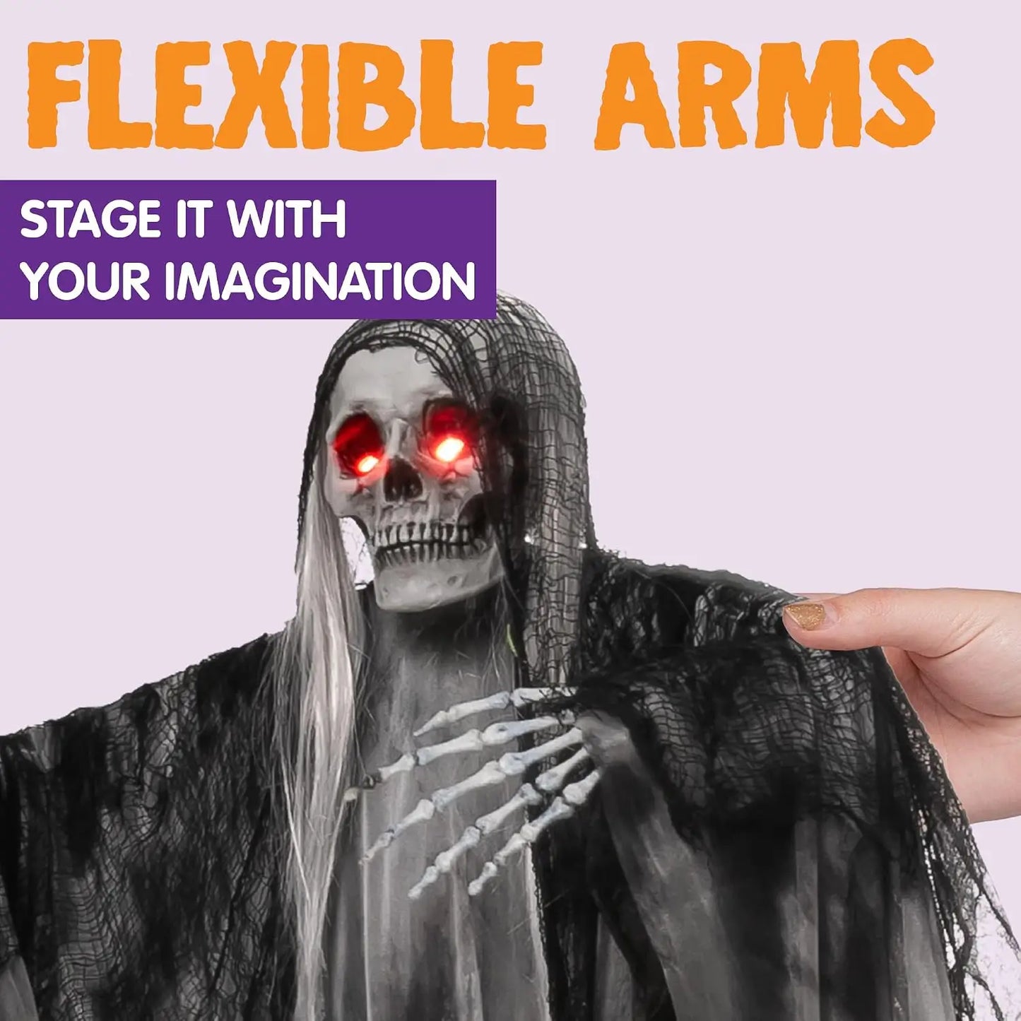 Joyfy Animated Grim Reaper Halloween Decoration Glowing Eyes Voice Control