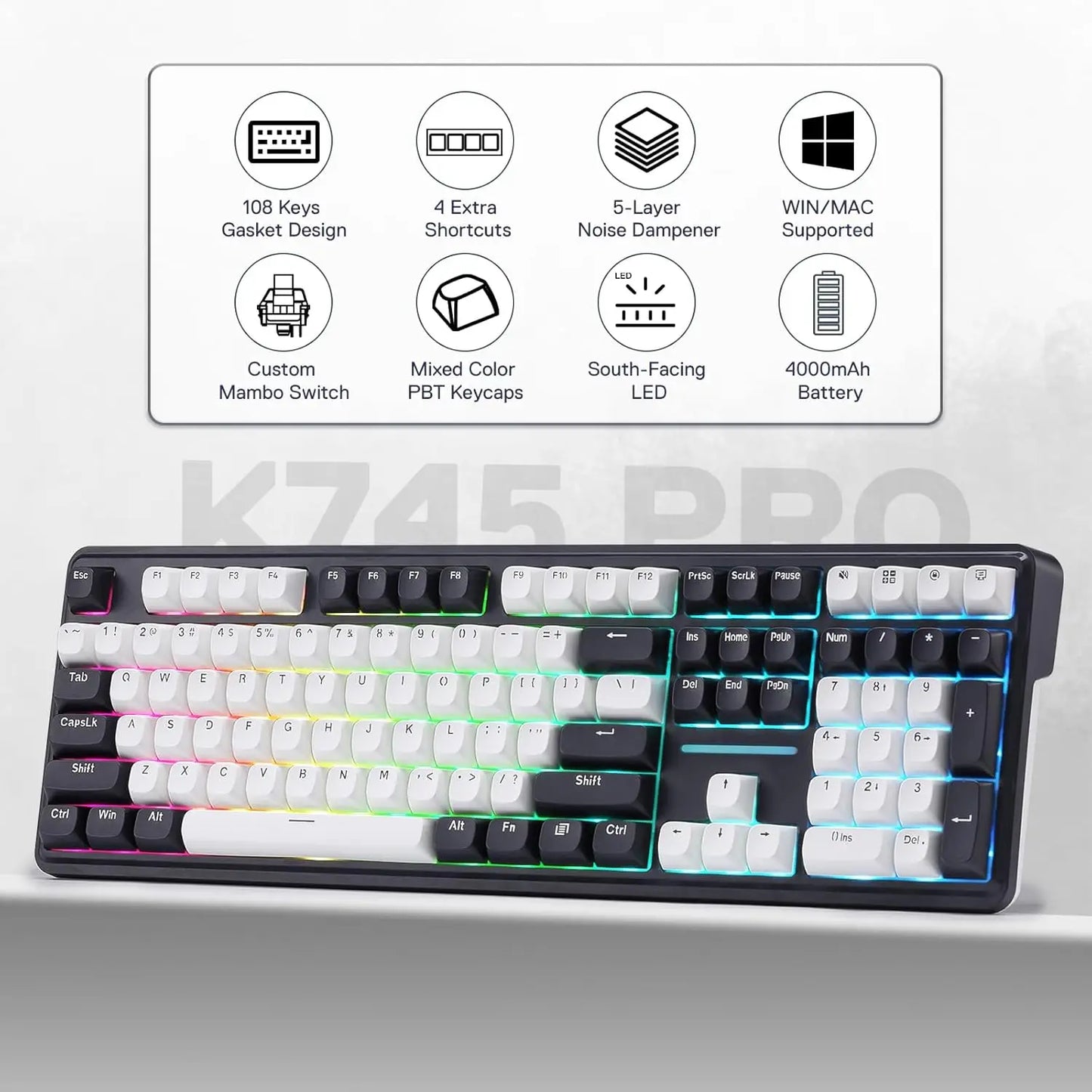 Redragon K745 Pro Wireless Gasket 108 Keys Mechanical Gaming Keyboard