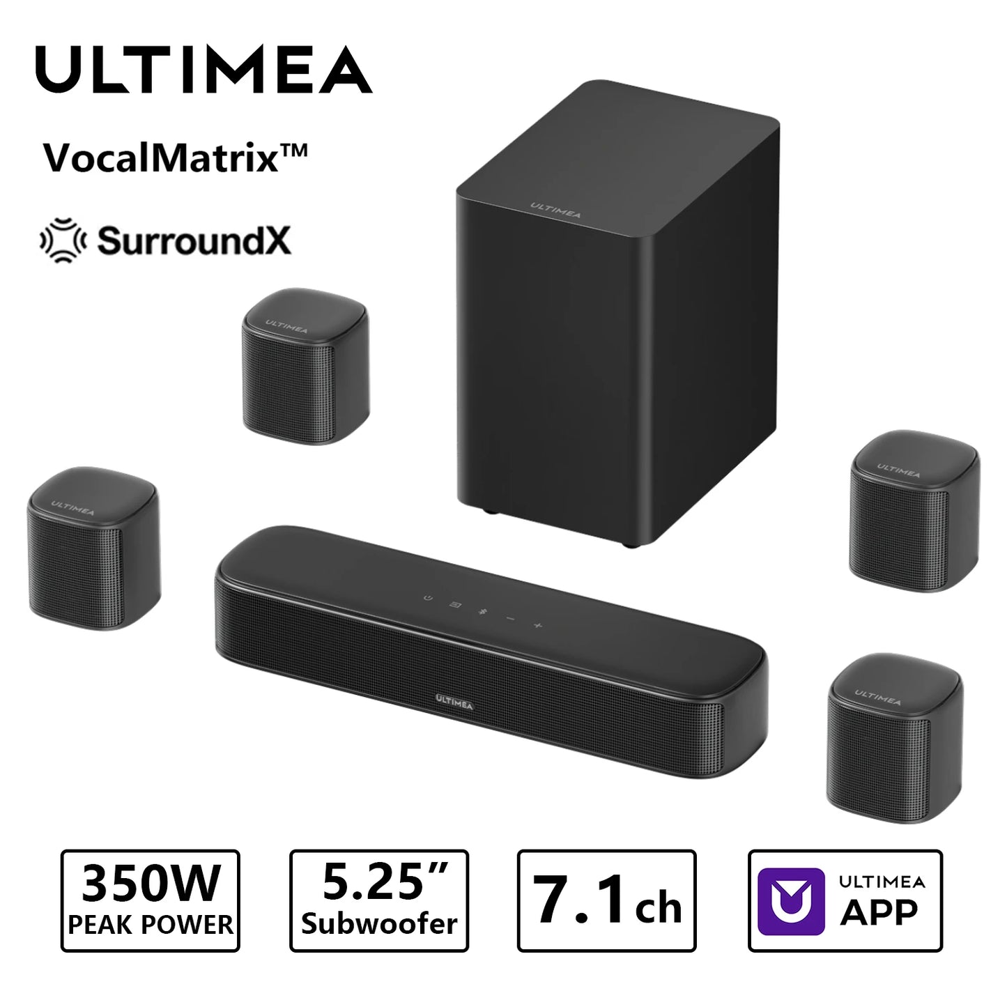 ULTIMEA 350W 7.1ch Virtual Surround Soundbar With Subwoofer
