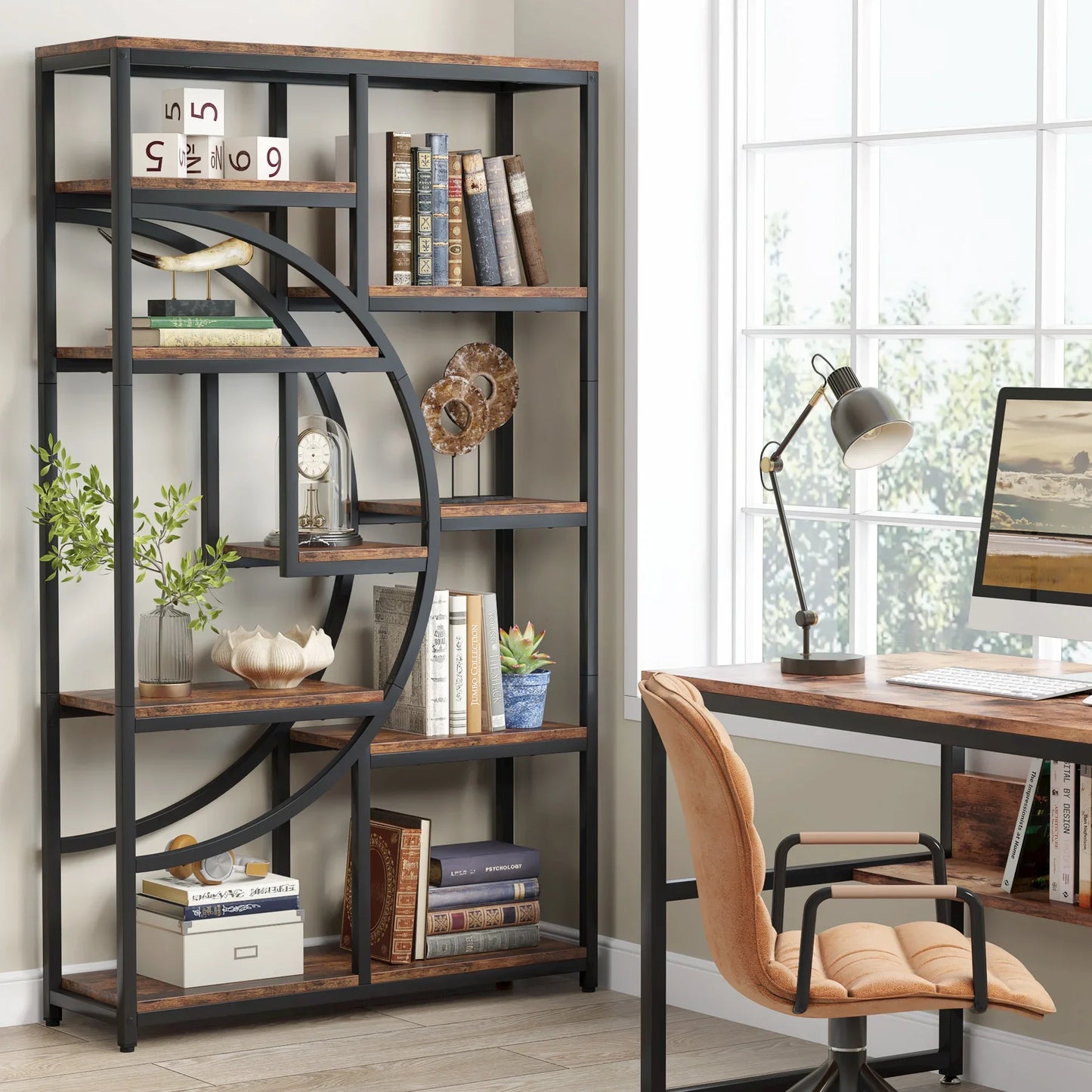 Tribesigns Industrial 5 Tier Etagere Bookcase Freestanding Bookshelf