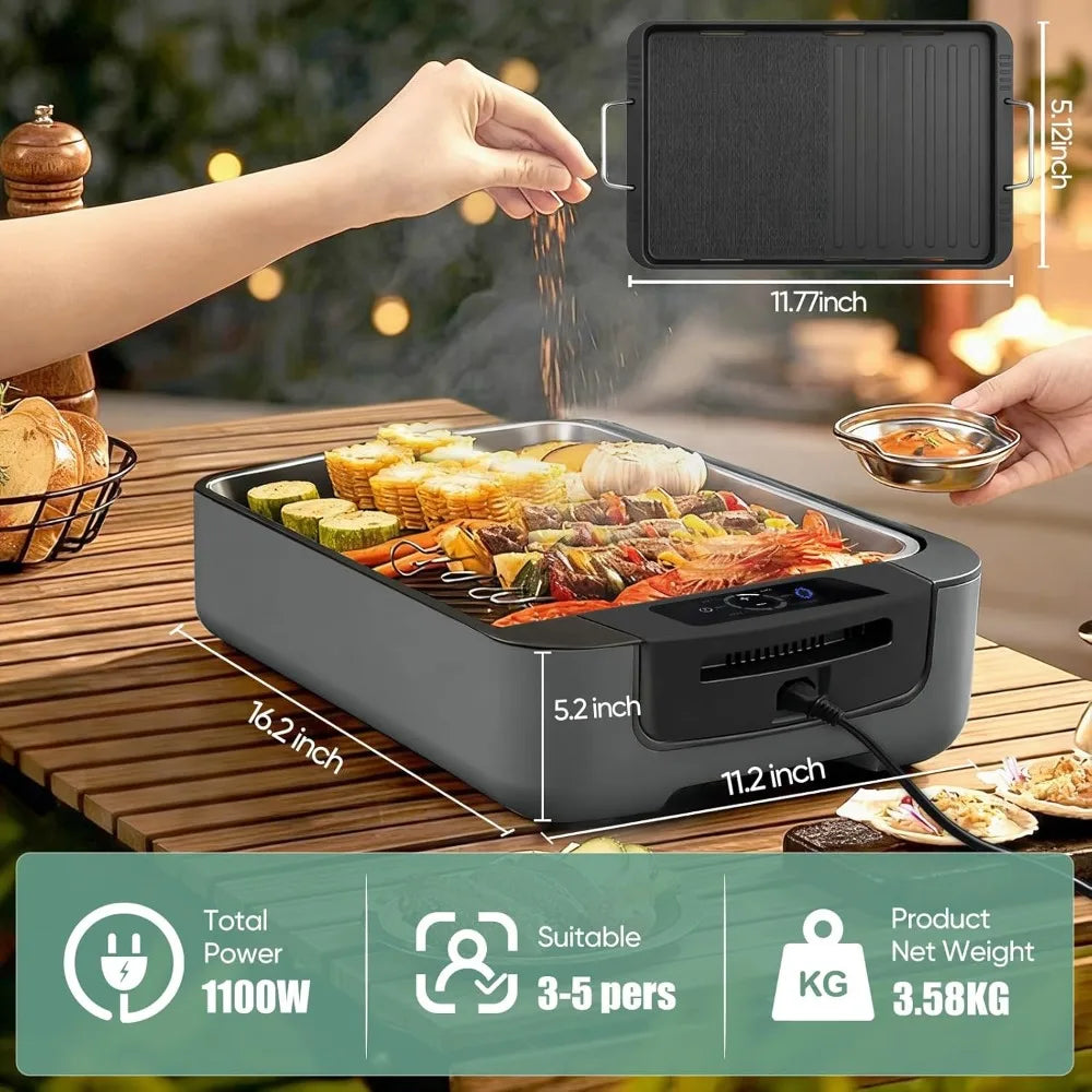 Amornest Smokeless Indoor Grill 1100W With Turbo Smoke Extractor