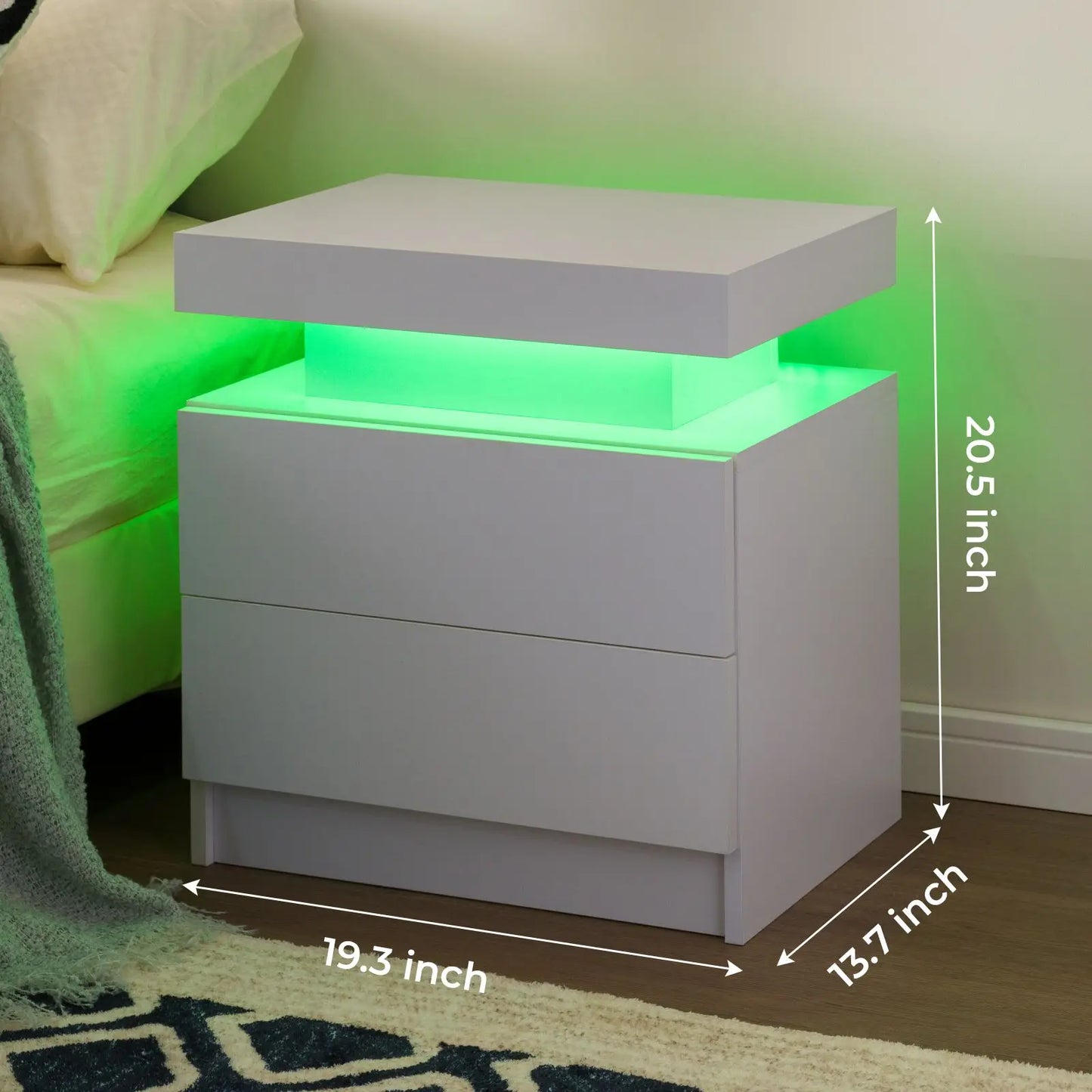 Cubehom LED Nightstands Set Of 2 With Drawers Bedside Tables