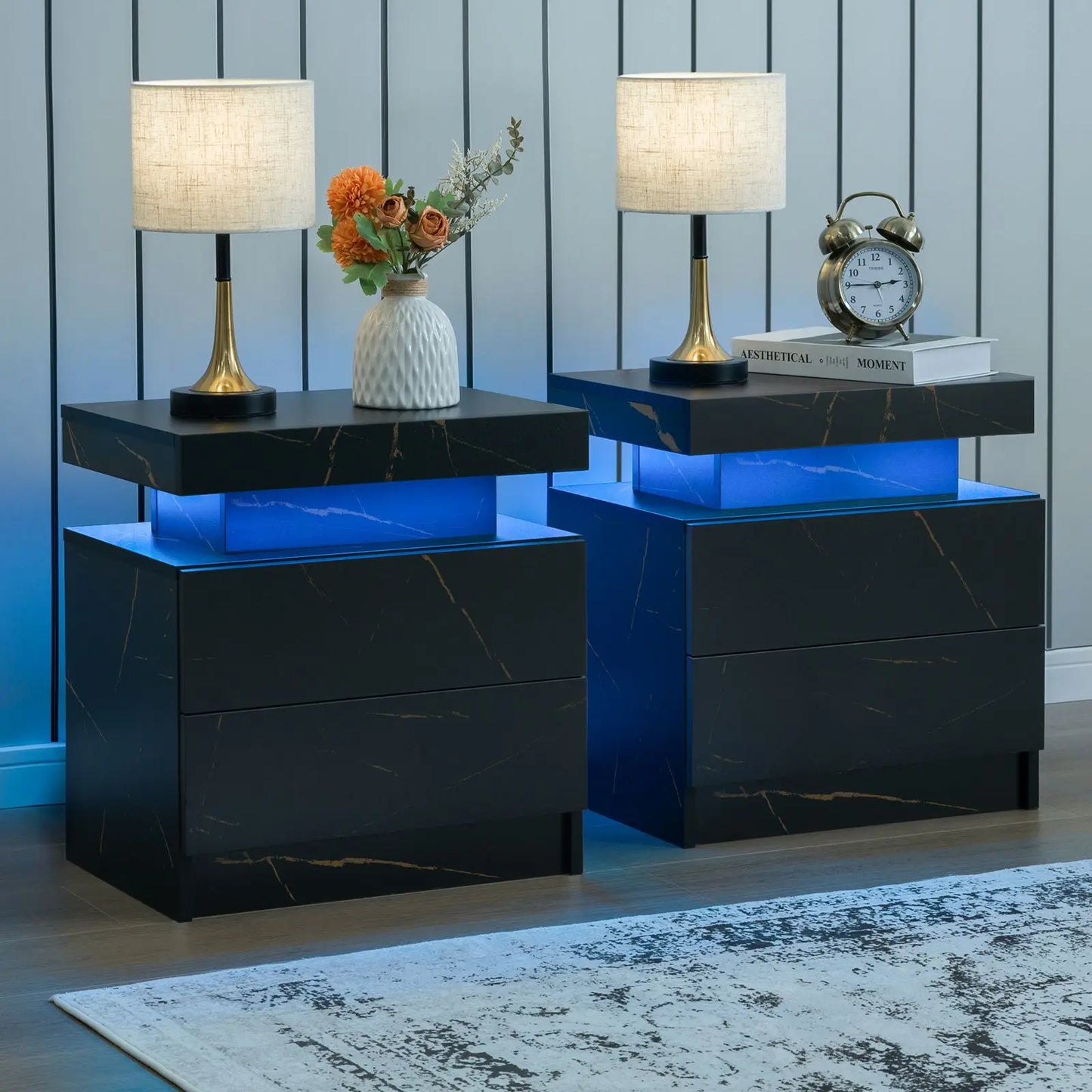 Cubehom LED Nightstands Set Of 2 With Drawers Bedside Tables