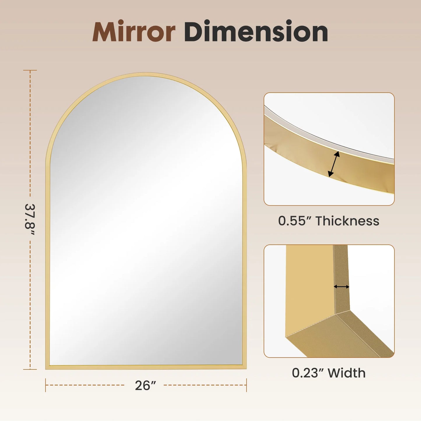 JHK Arched Metal Framed Mirror For Wall Bathroom Bedroom Entryway