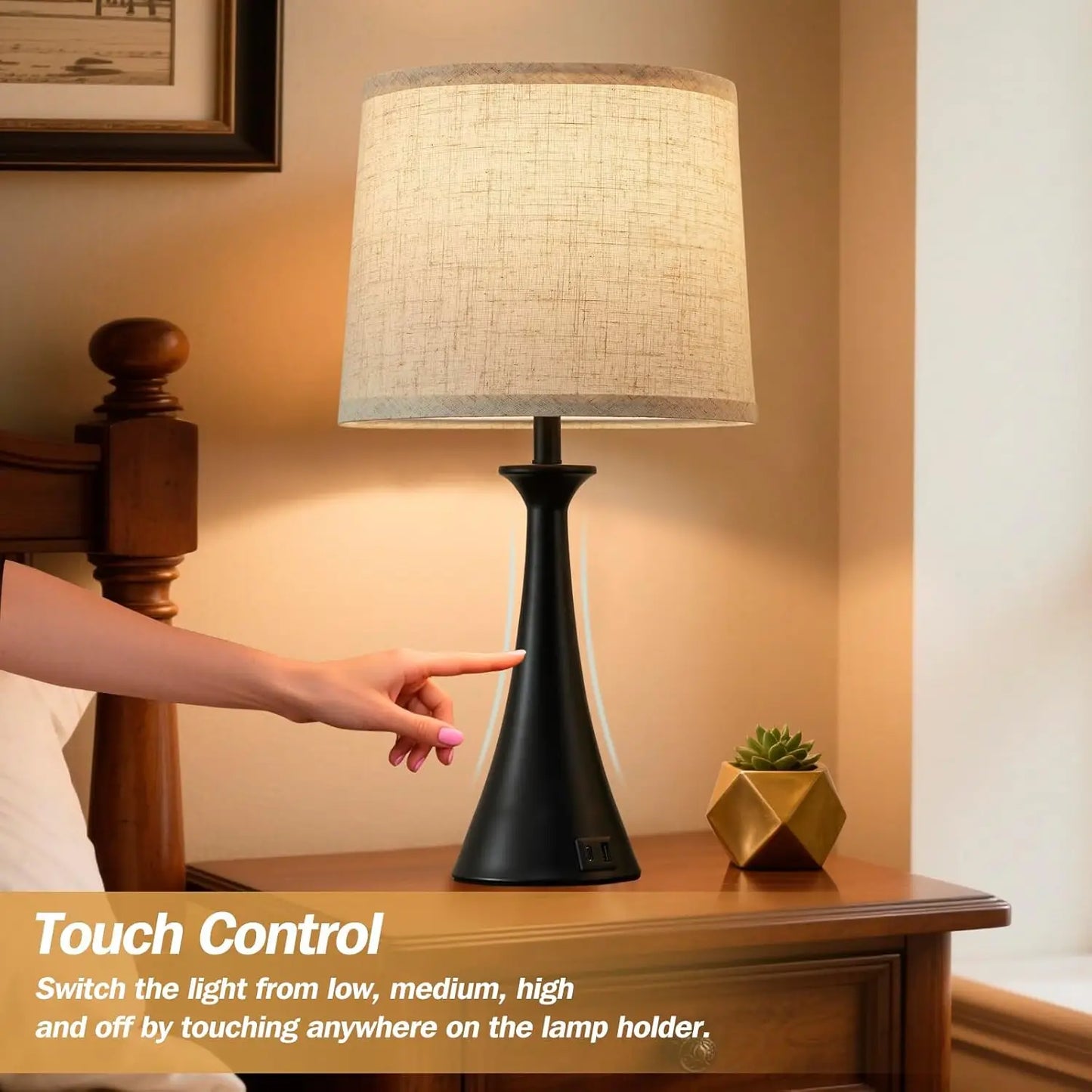 Touch Lamp Pair With USB-C Ports And Three-Way Dimming