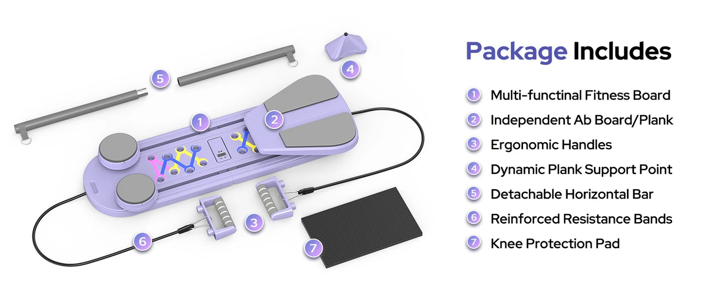 Foldable Pilates Reformer Set 7 In 1 MultiUse Portable Board