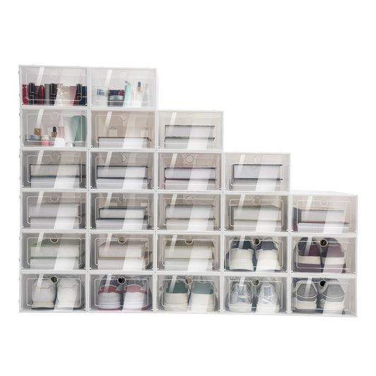Bymaocar Stackable Shoe Boxes 24 Pack Large Plastic Organizer