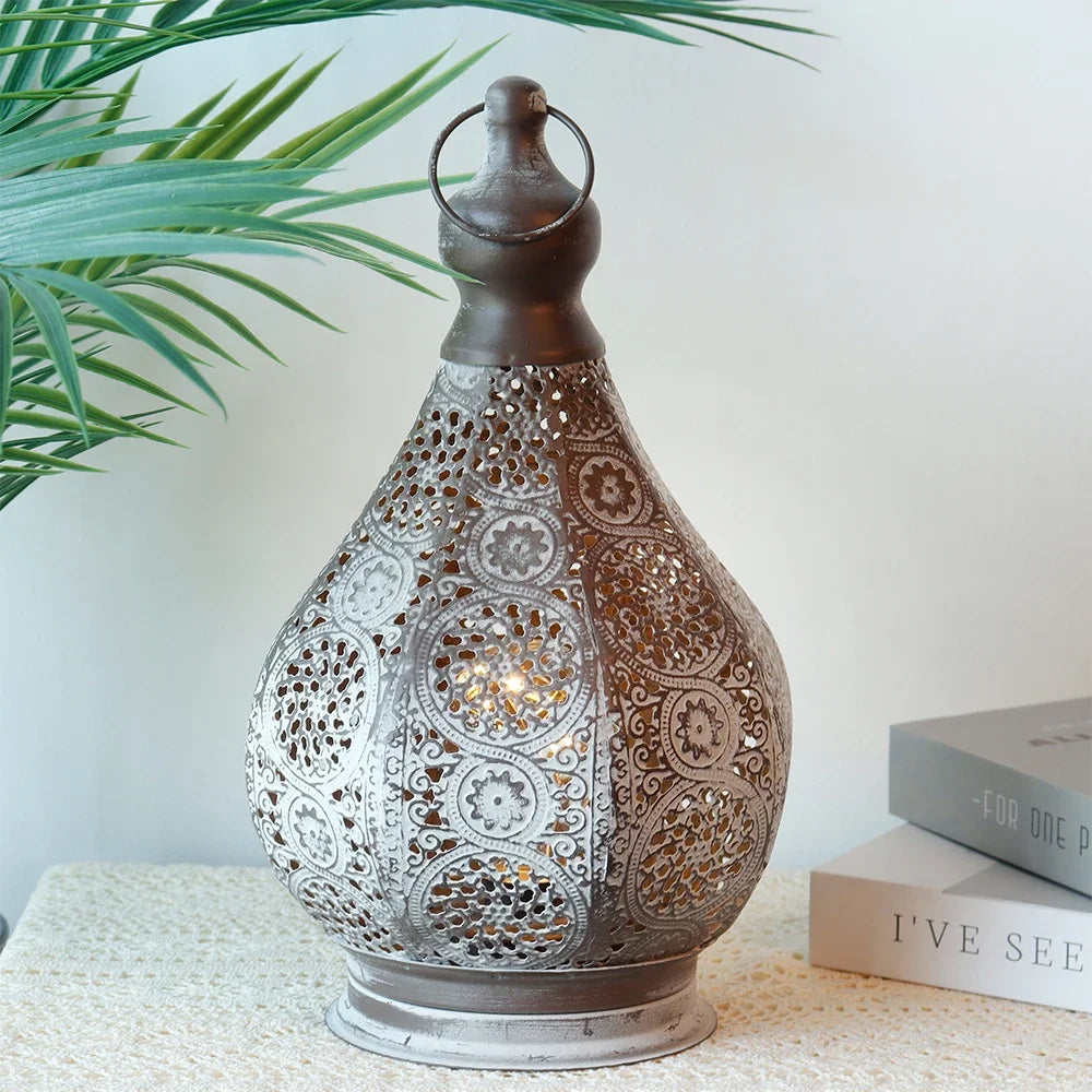 NEWIMAGE Moroccan Battery Powered Table Lamp Lantern For Outdoor Decor