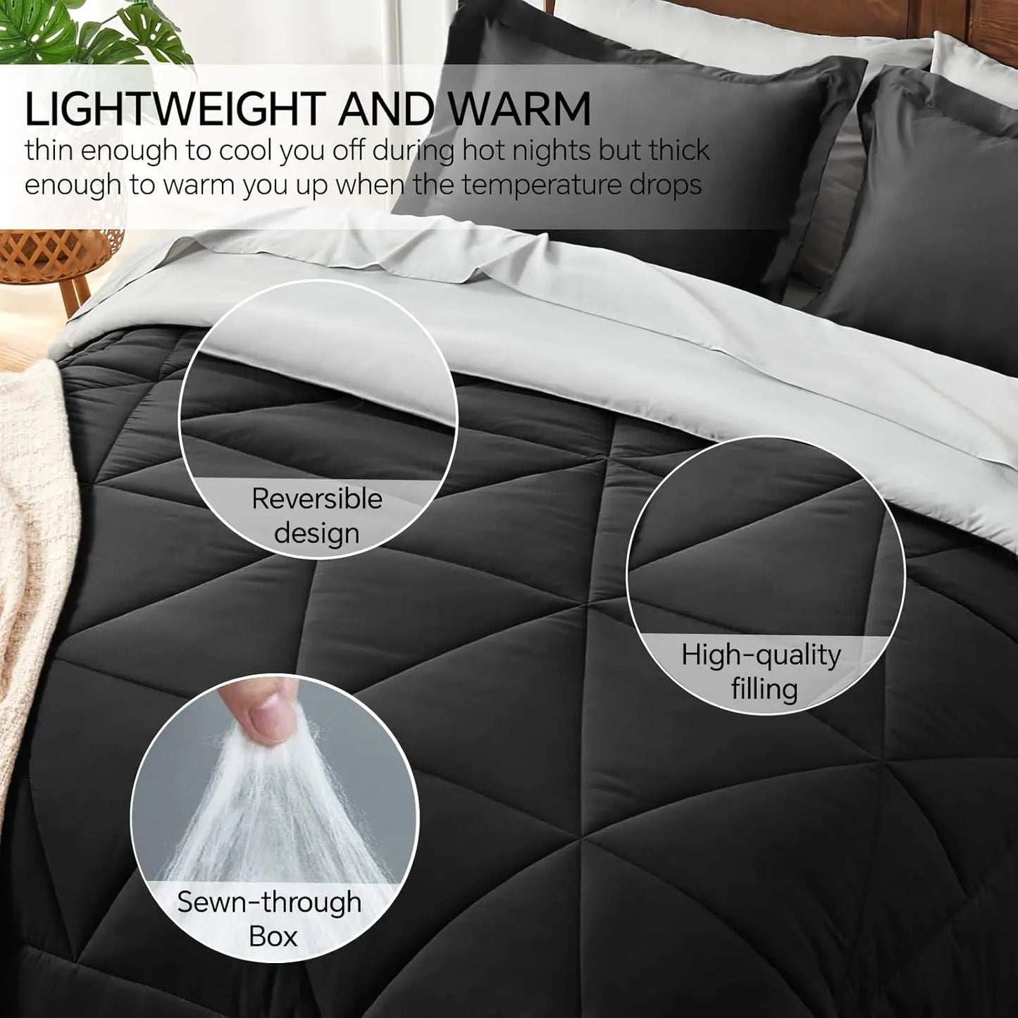 Queen Comforter Set Bed In A Bag Microfiber Reversible Bedding