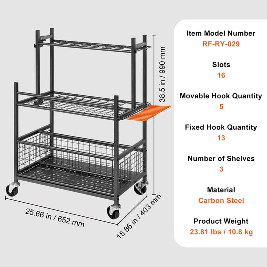 SucceBuy Garden Tool Organizer Rack With Hooks Wheels Garage Storage