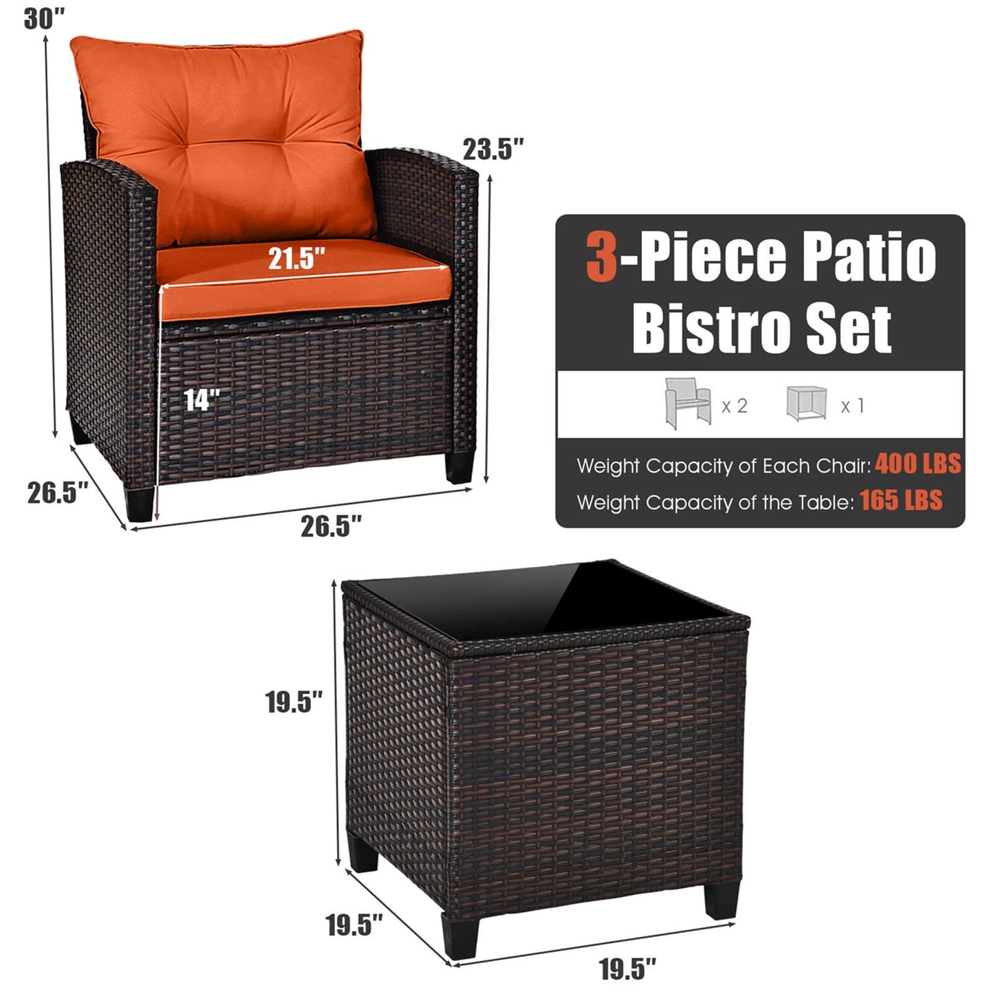 HOMASIS 3-Piece Patio Rattan Furniture Set Cushioned Conversation