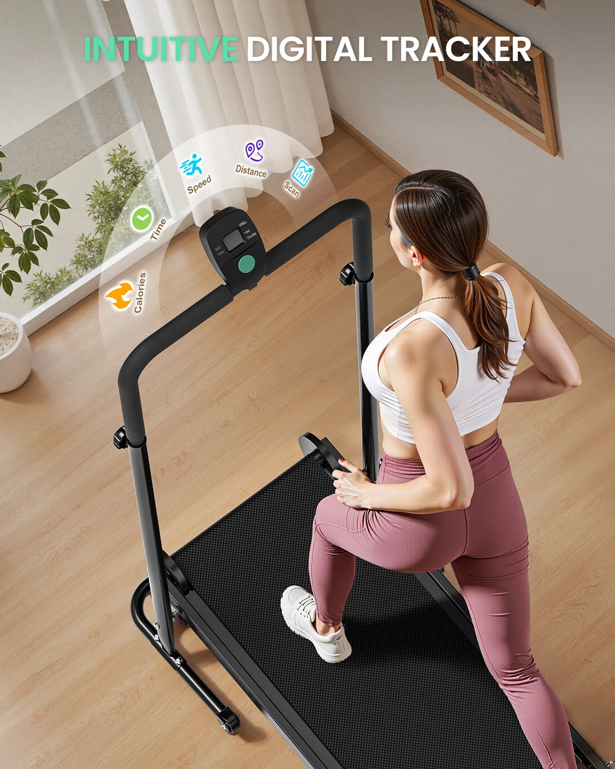 AKLUER Motorless Treadmill With Dual Flywheel And LCD Monitor