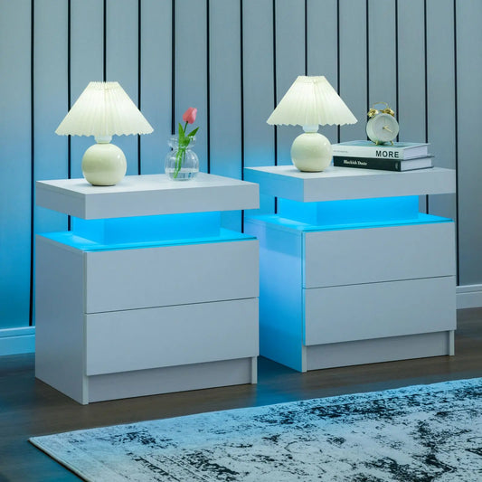 Cubehom LED Nightstands Set Of 2 With Drawers Bedside Tables