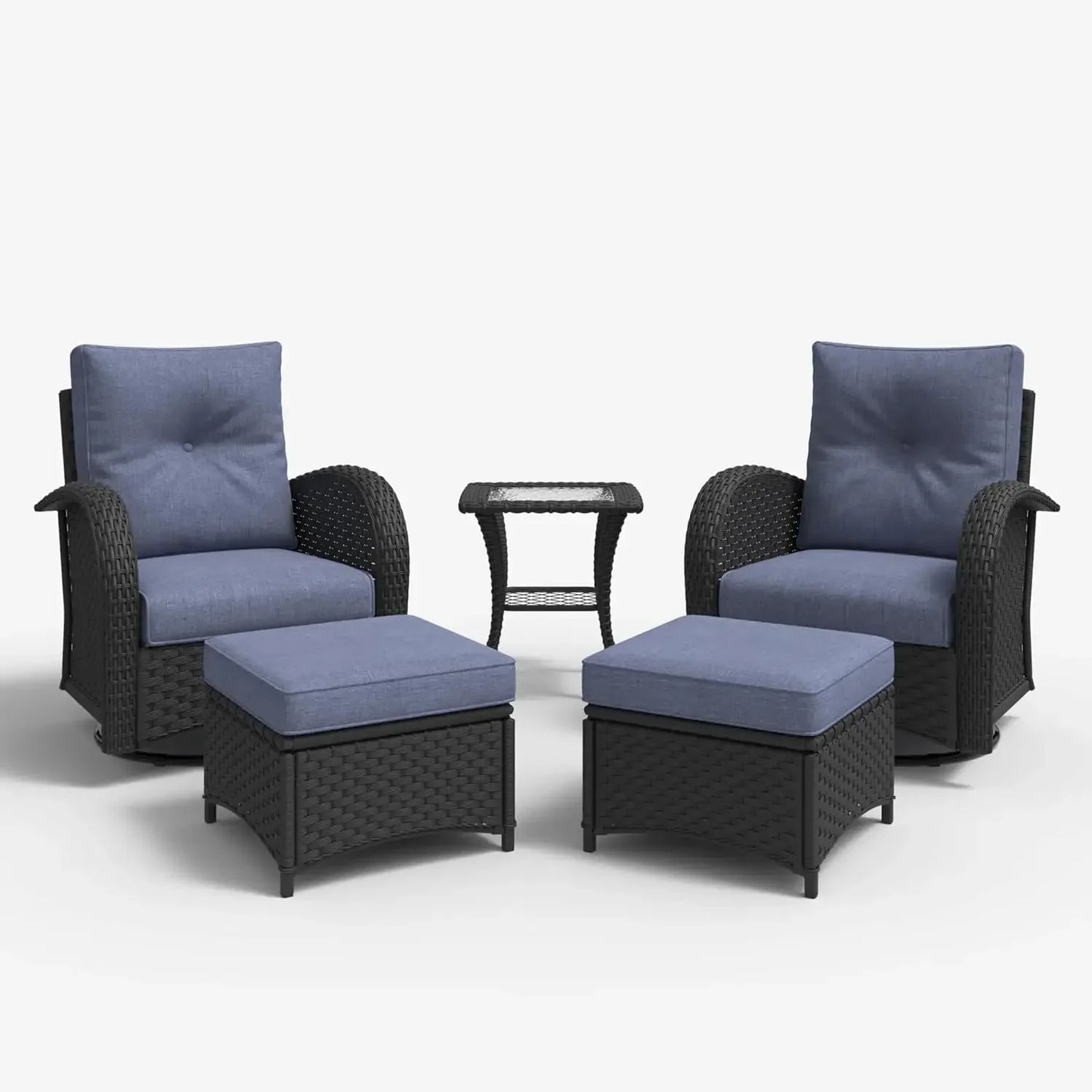Outdoor 5 Piece Rattan Wicker Furniture Set With Swivel Rockers