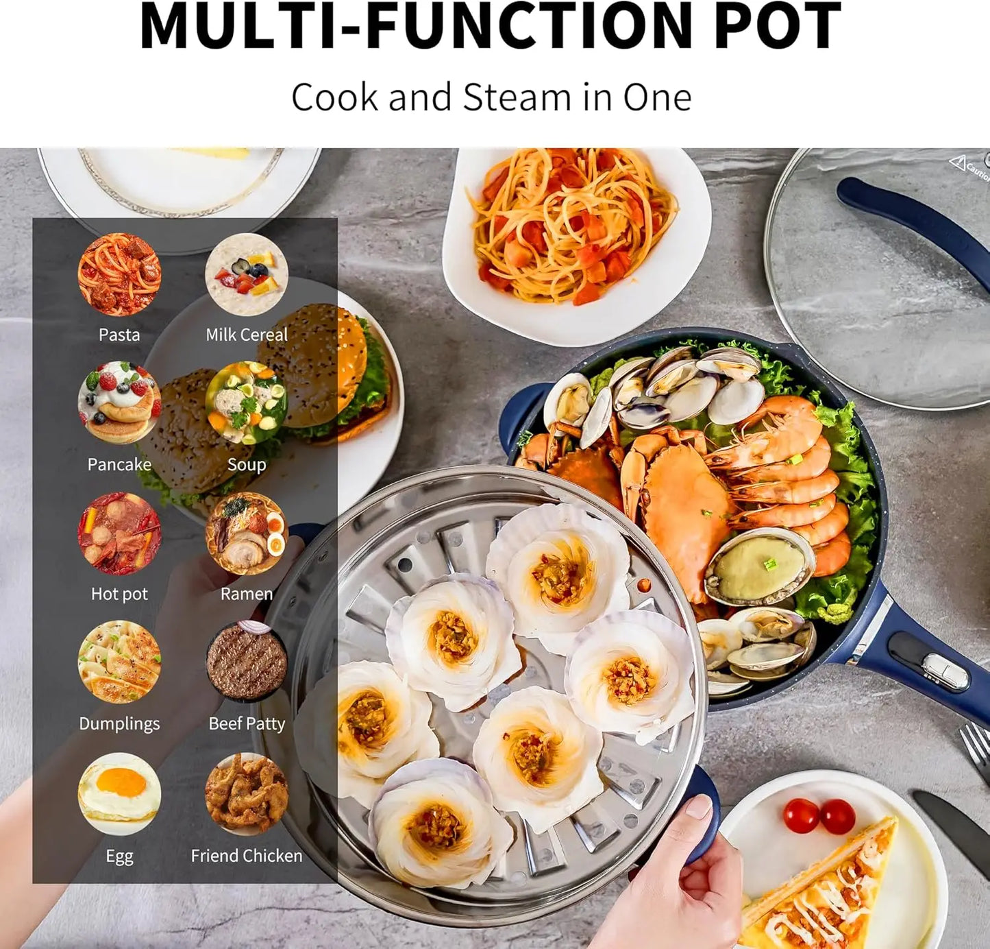 XMSJ 3L Electric Pot With Steamer Nonstick Wok 1200W