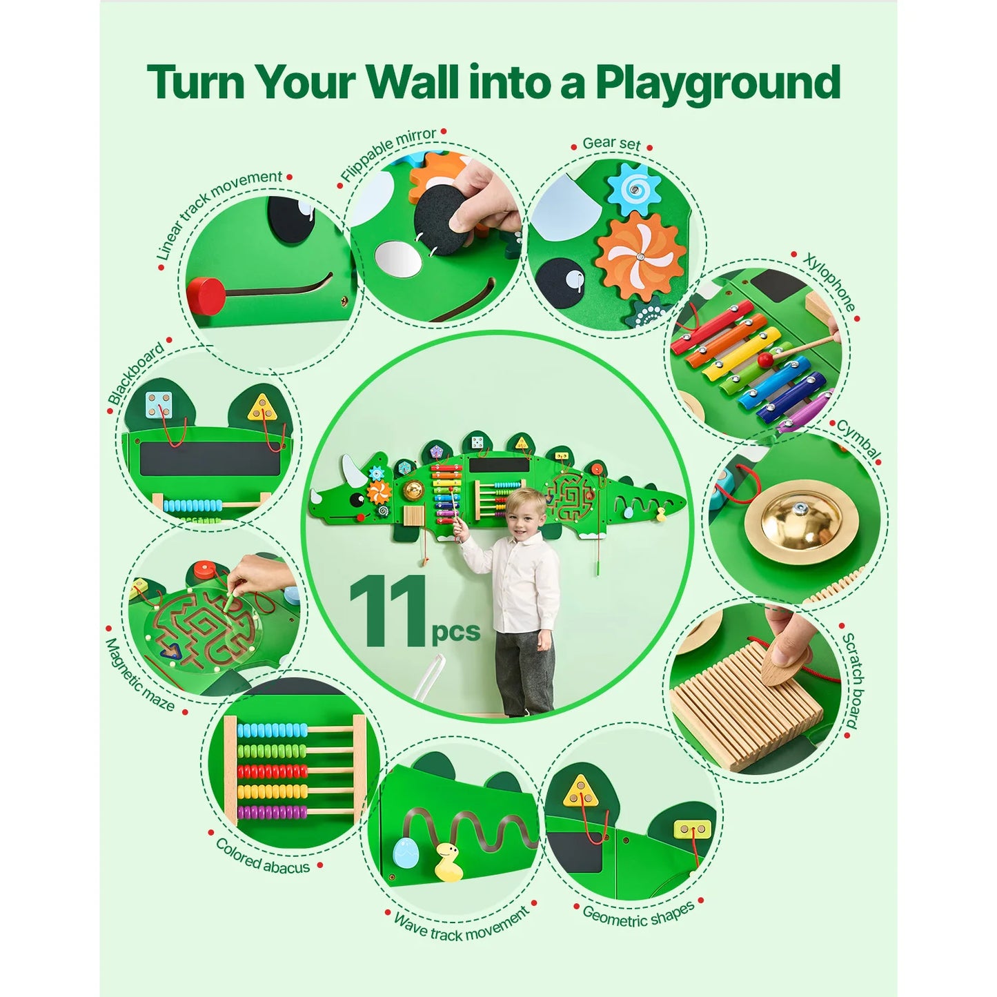 Dinosaur Kids Busy Wall Board With 11 Activity Panels Gift