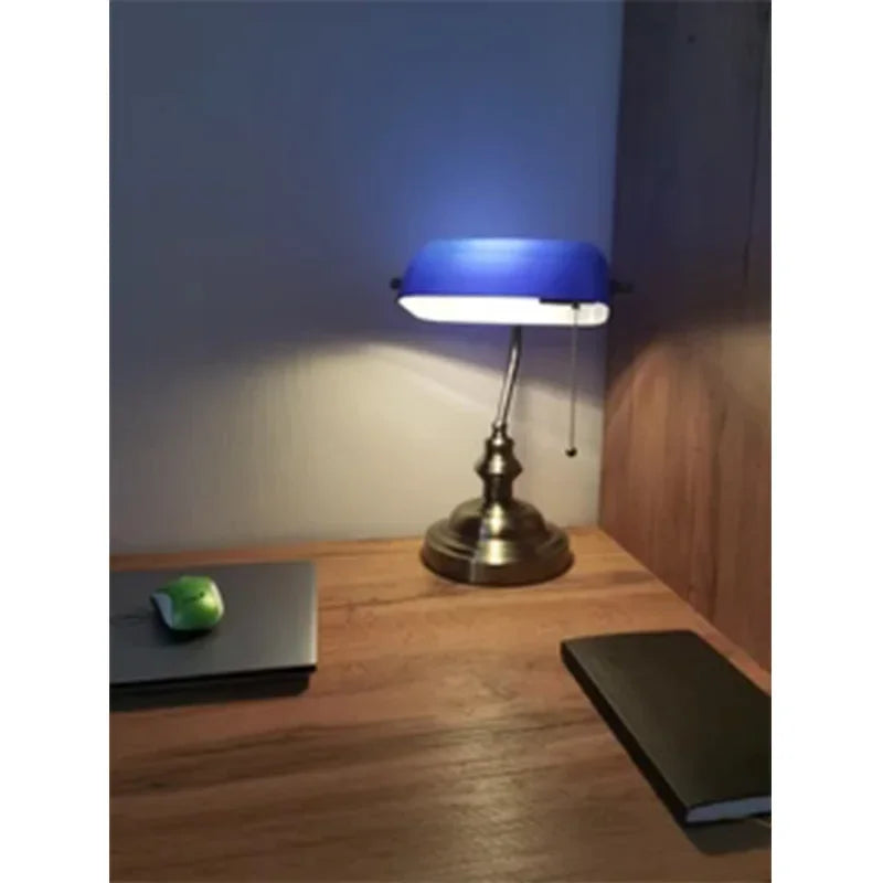 Newrays Desk Lamp Glass Banker Lamp Zipper Switch Home Office