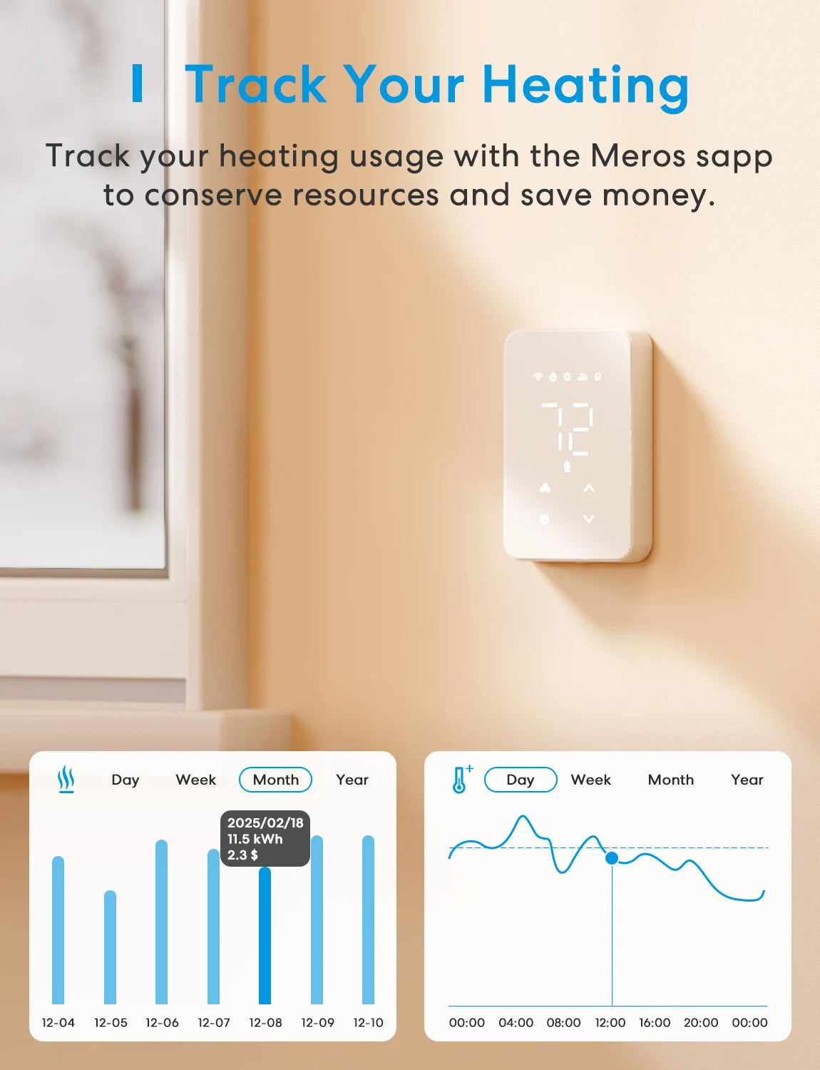Meross MTS215 Smart Matter Thermostat For Electric Baseboard Heaters