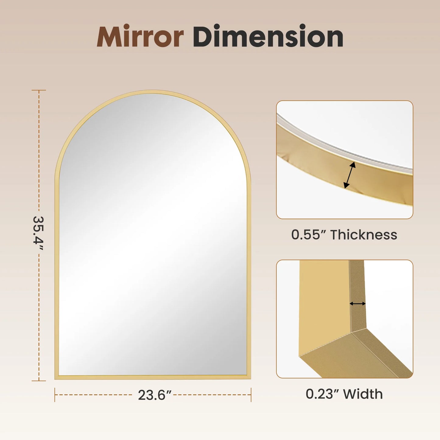 JHK Arched Metal Framed Mirror For Wall Bathroom Bedroom Entryway
