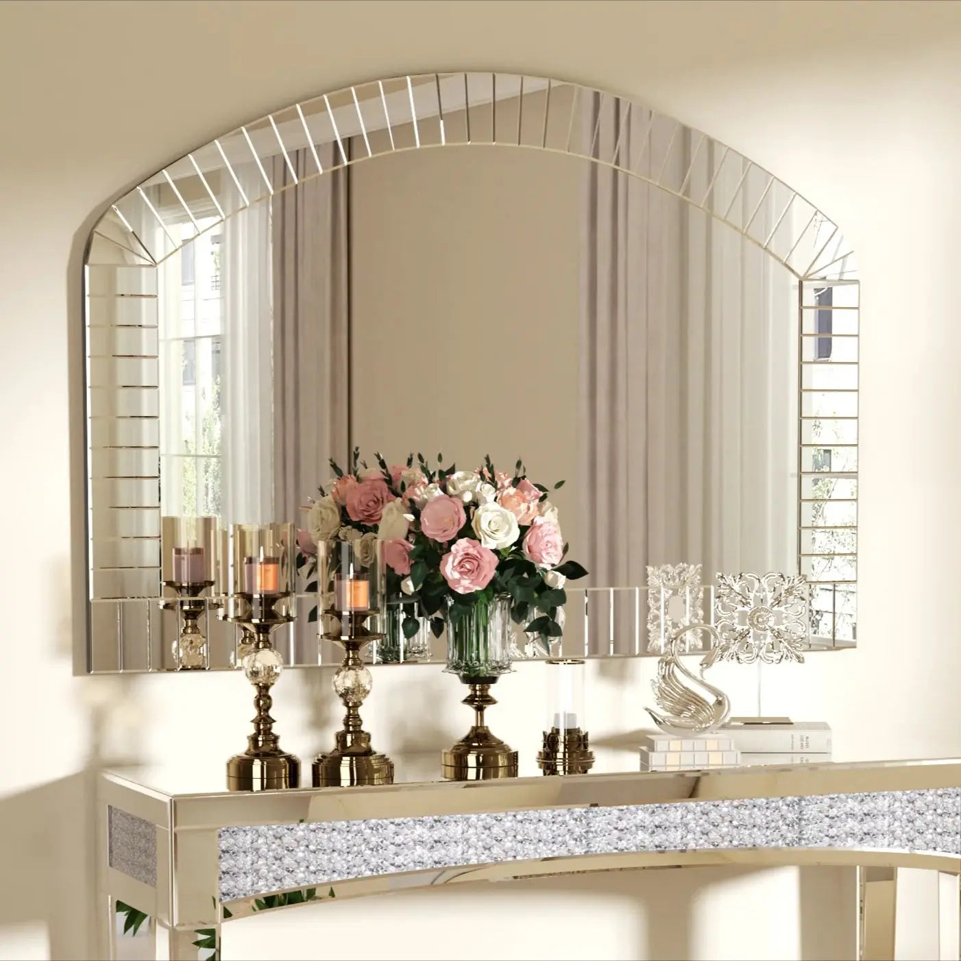 Arched Wall Mirror Venetian Accent Beveled Edge For Home Decor