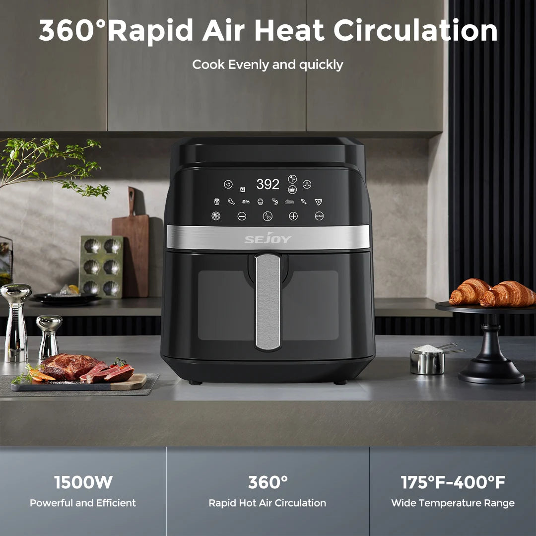 SEJOY 6 Quart Air Fryer Oven Multi Cooker 8 In 1 Dehydrate Bake Warm