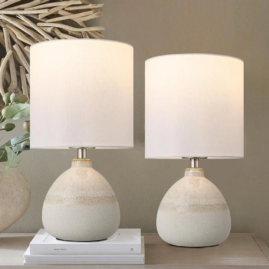 Ceramic Table Lamps Set of 2 With Linen Shades Farmhouse