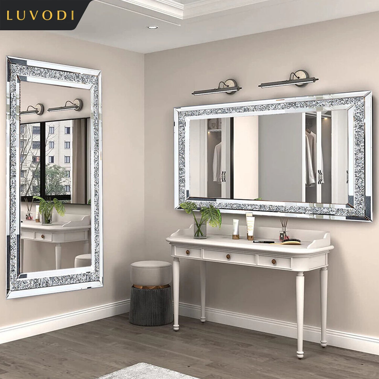LUVODI Luxury Crystal Rhinestone Wall Vanity Mirror